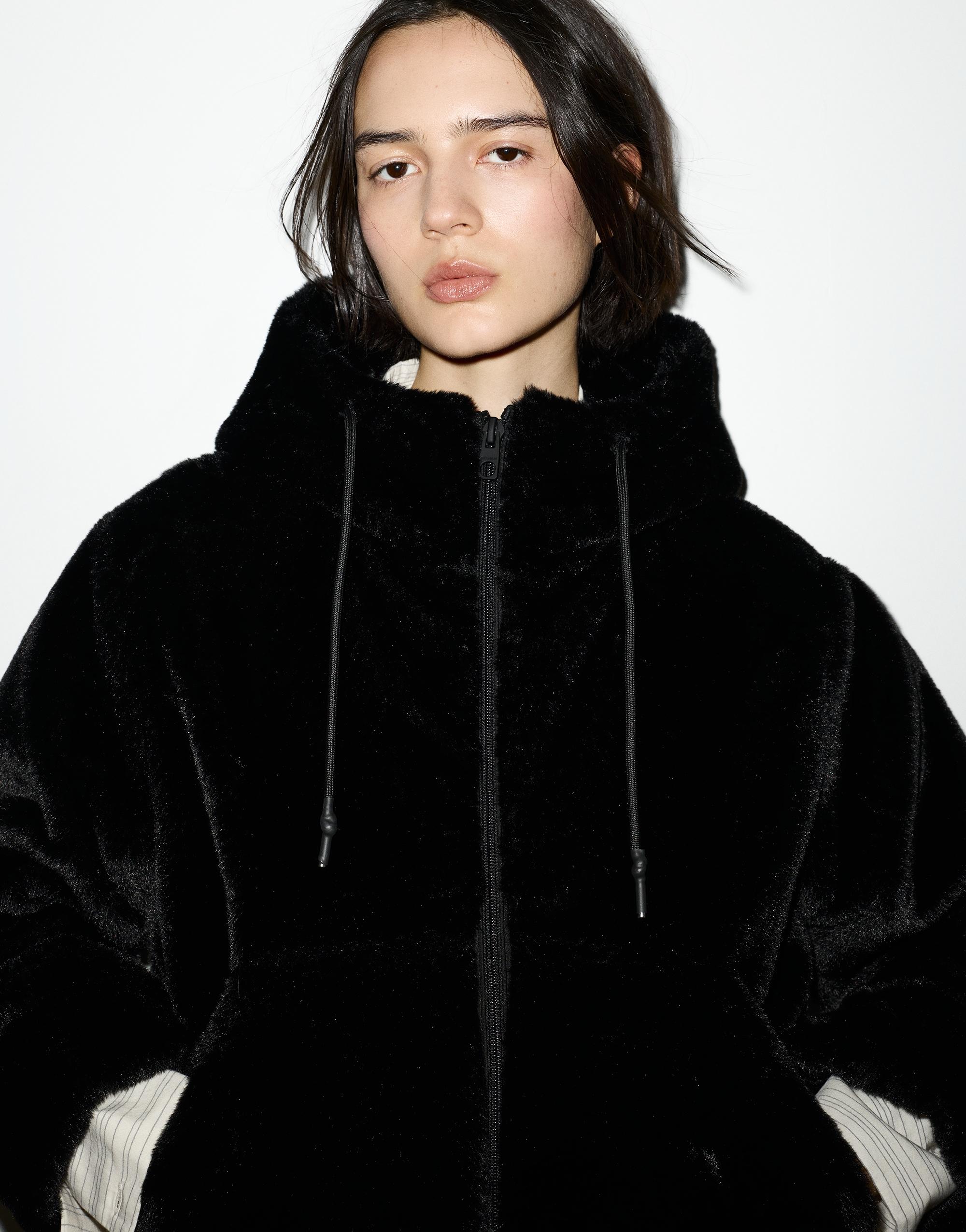 Faux fur hooded jacket — Black
