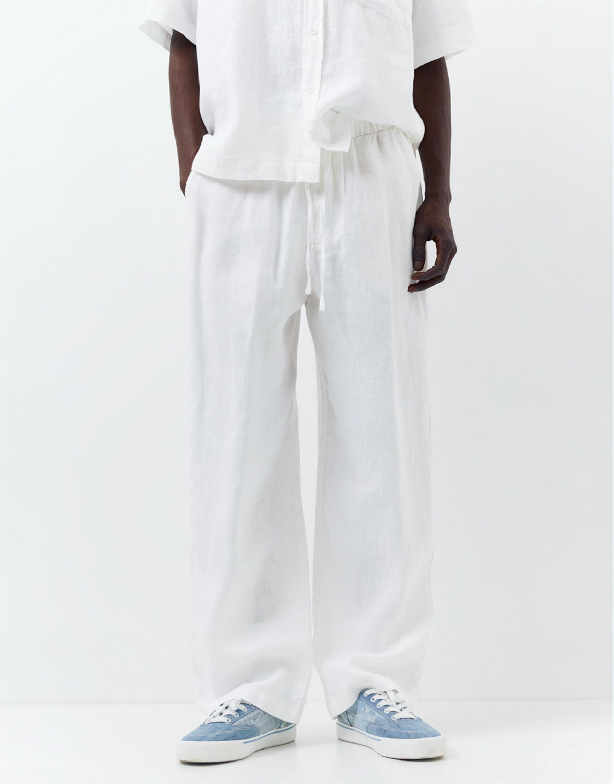 100% linen jogger trousers — White