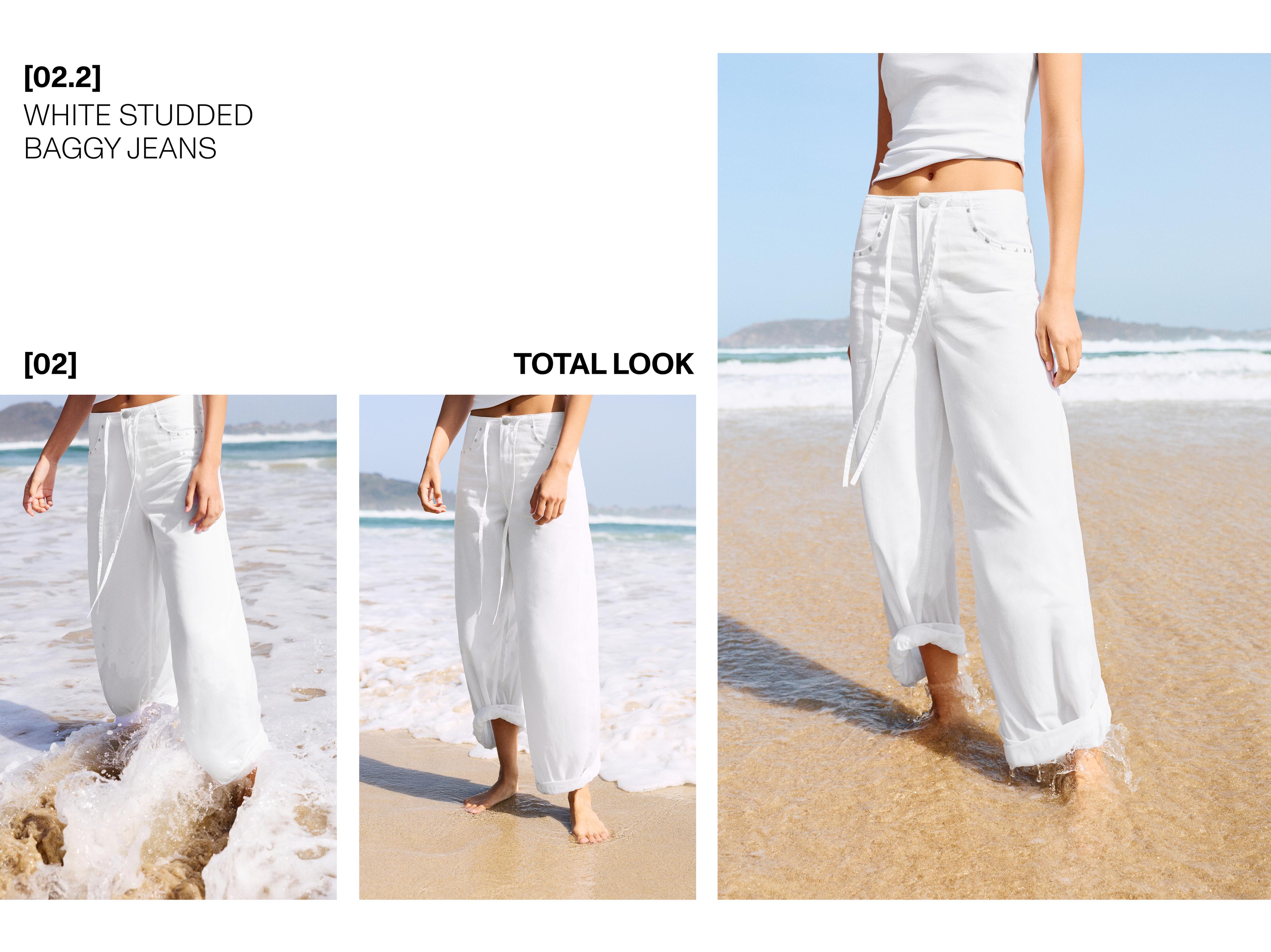 White studded baggy jeans — White