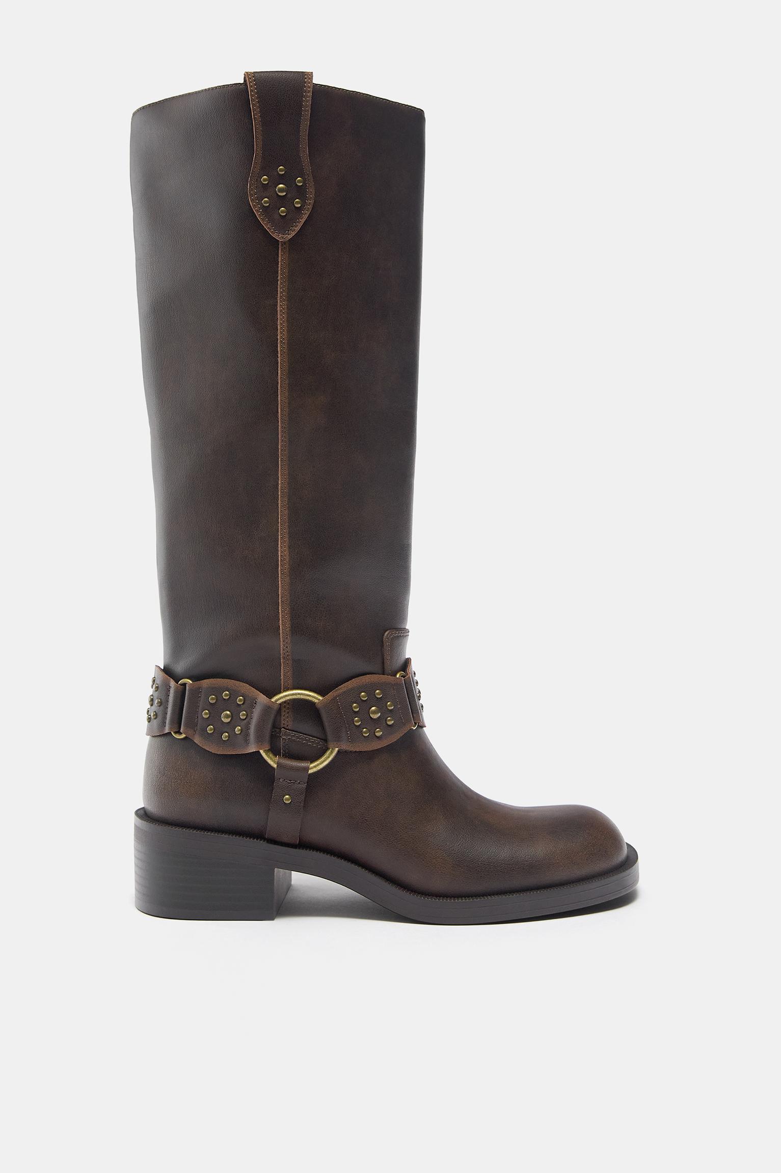 Studded biker boots — Brown