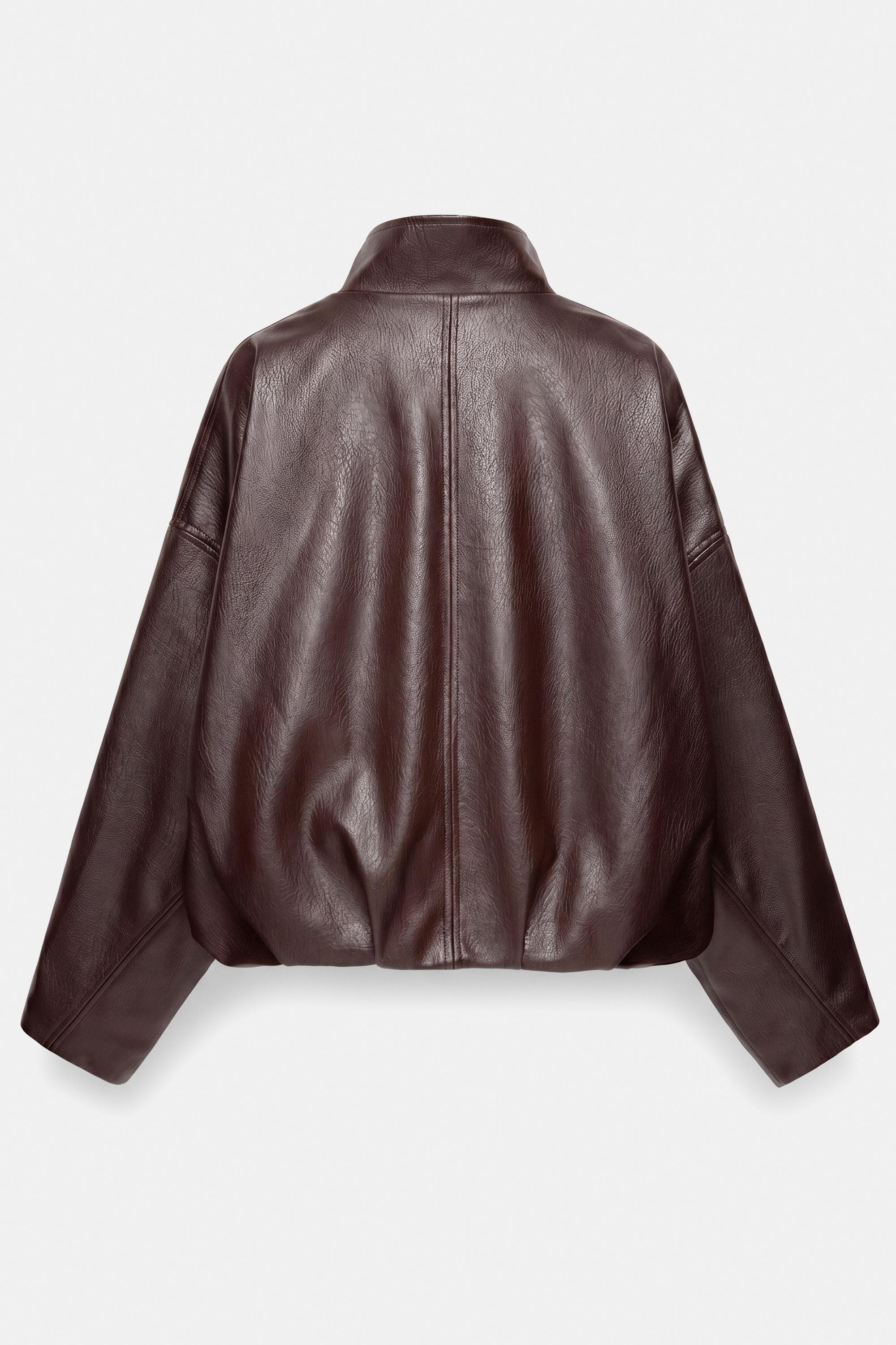 Leather effect balloon jacket — Chocolate