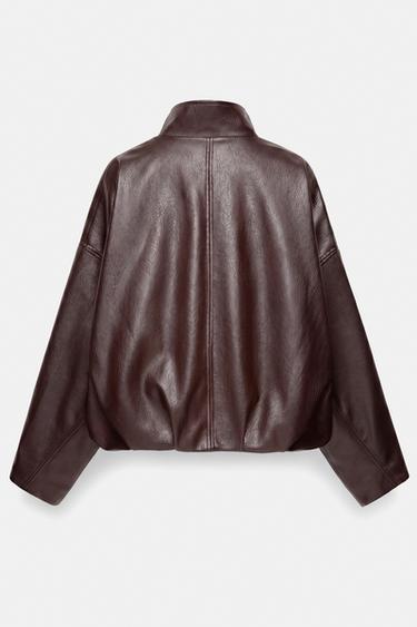Leather-effect balloon bomber jacket — Chocolate 7