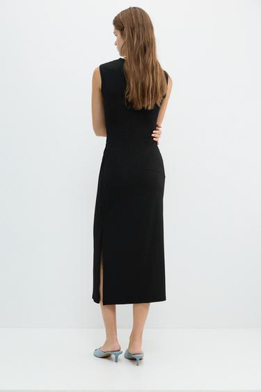 Short sleeve dress with gathering — Black 4