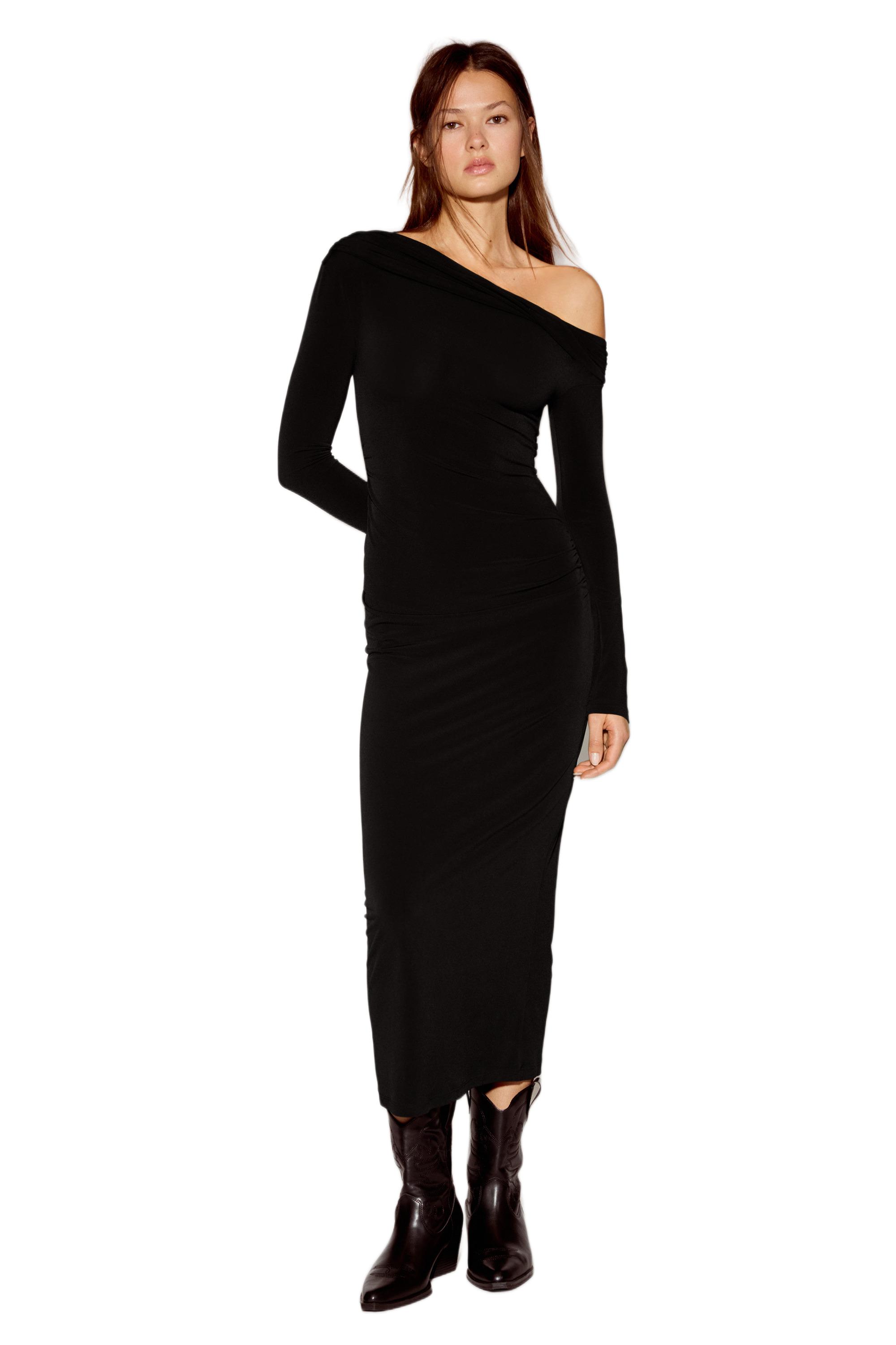 Bardot neckline midi dress — Black