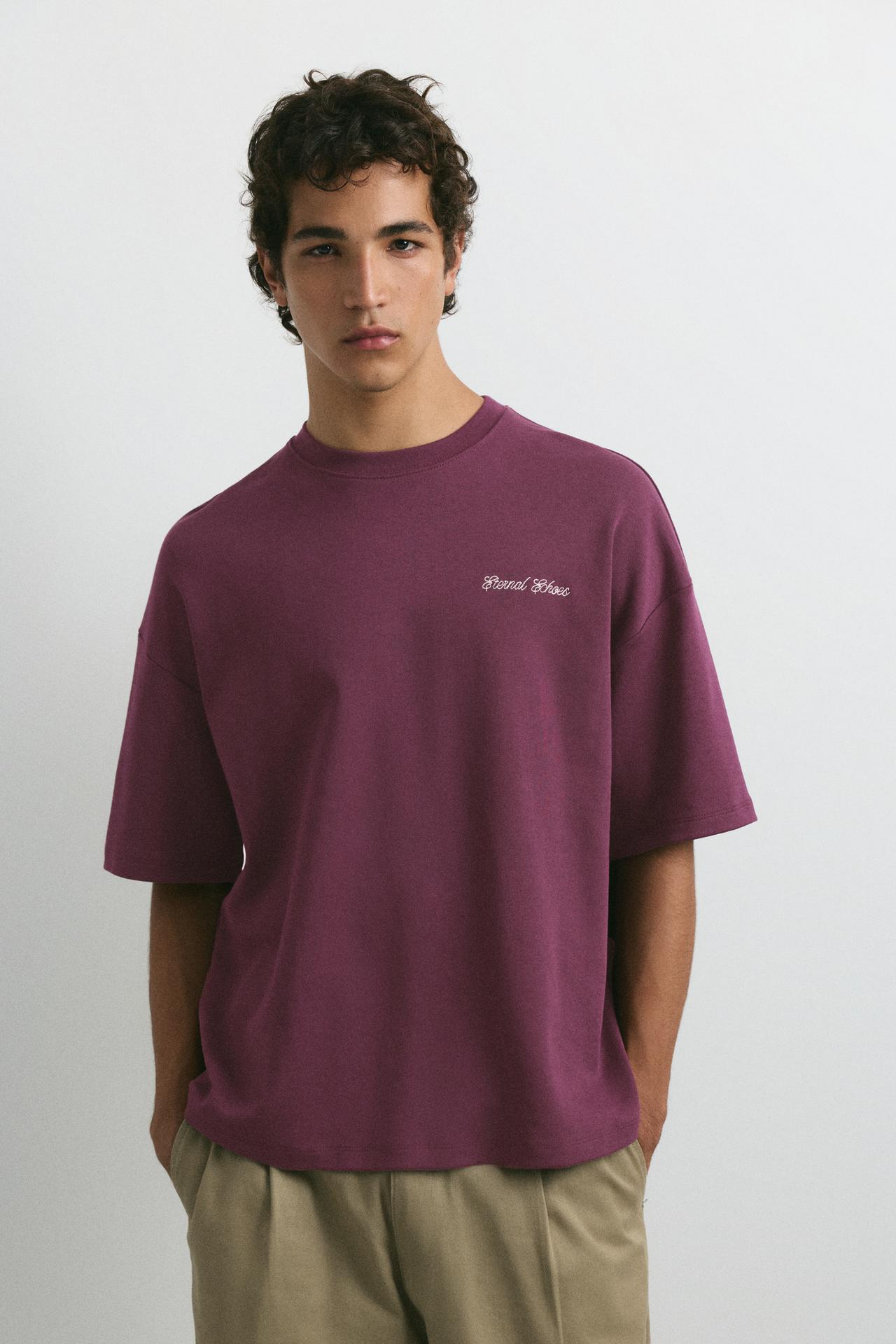 Short sleeve sweatshirt with roses — Wine