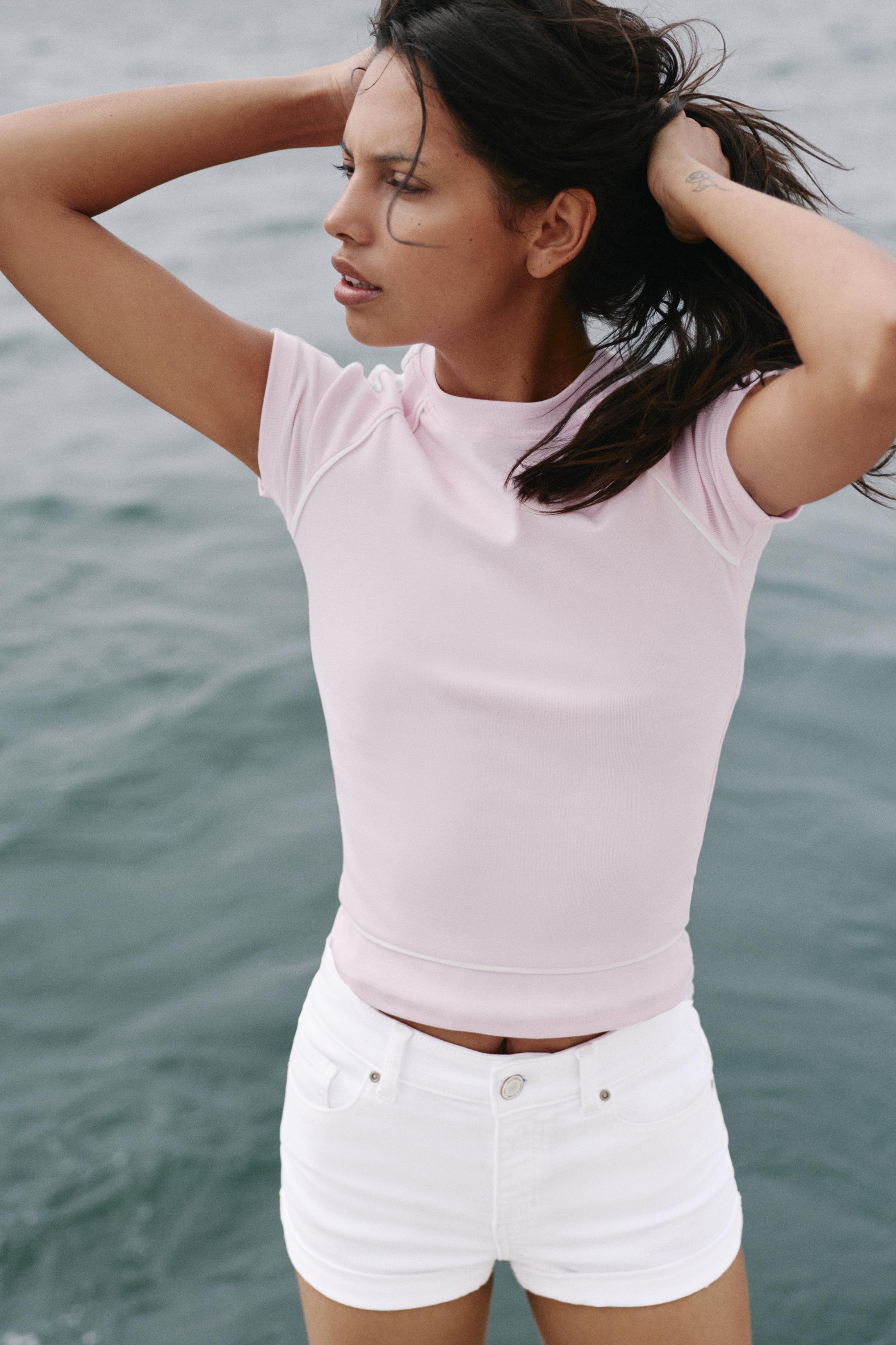 Mid-waist denim shorts — White