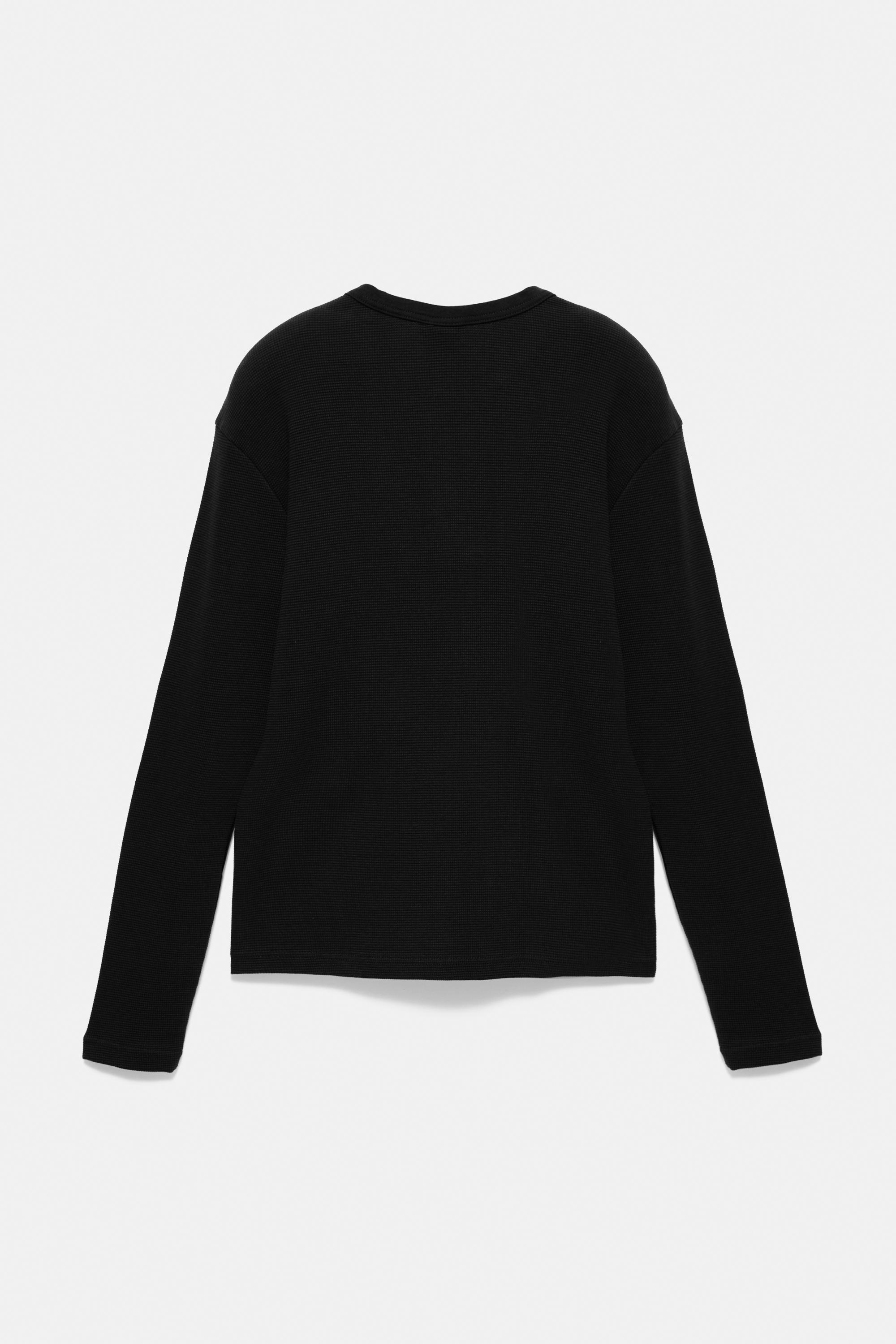 Waffle-knit long sleeve T-shirt — Black