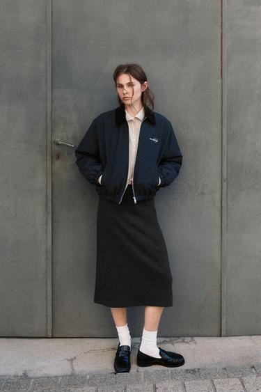 Soft-touch straight midi skirt — Anthracite grey 1