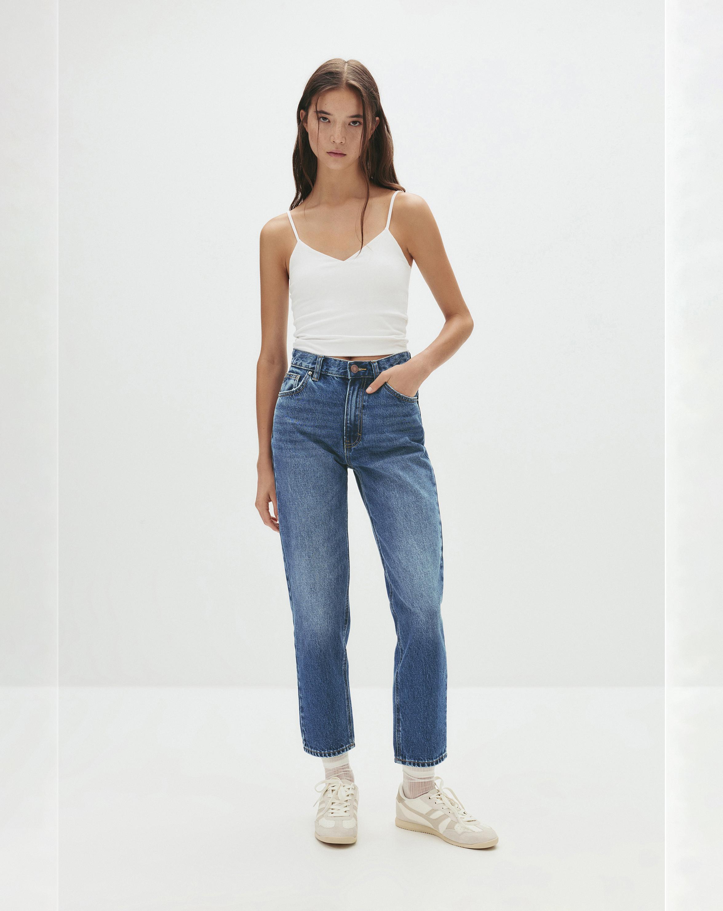 High-waist mom jeans — Dark blue