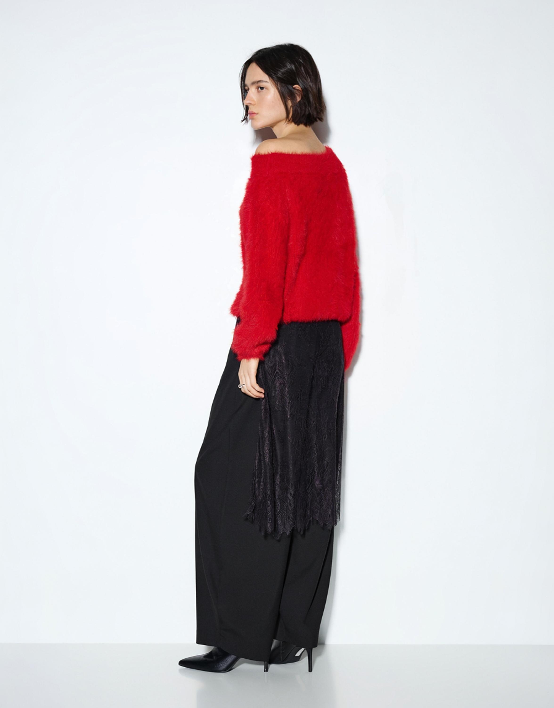 Asymmetric faux fur sweater — Red
