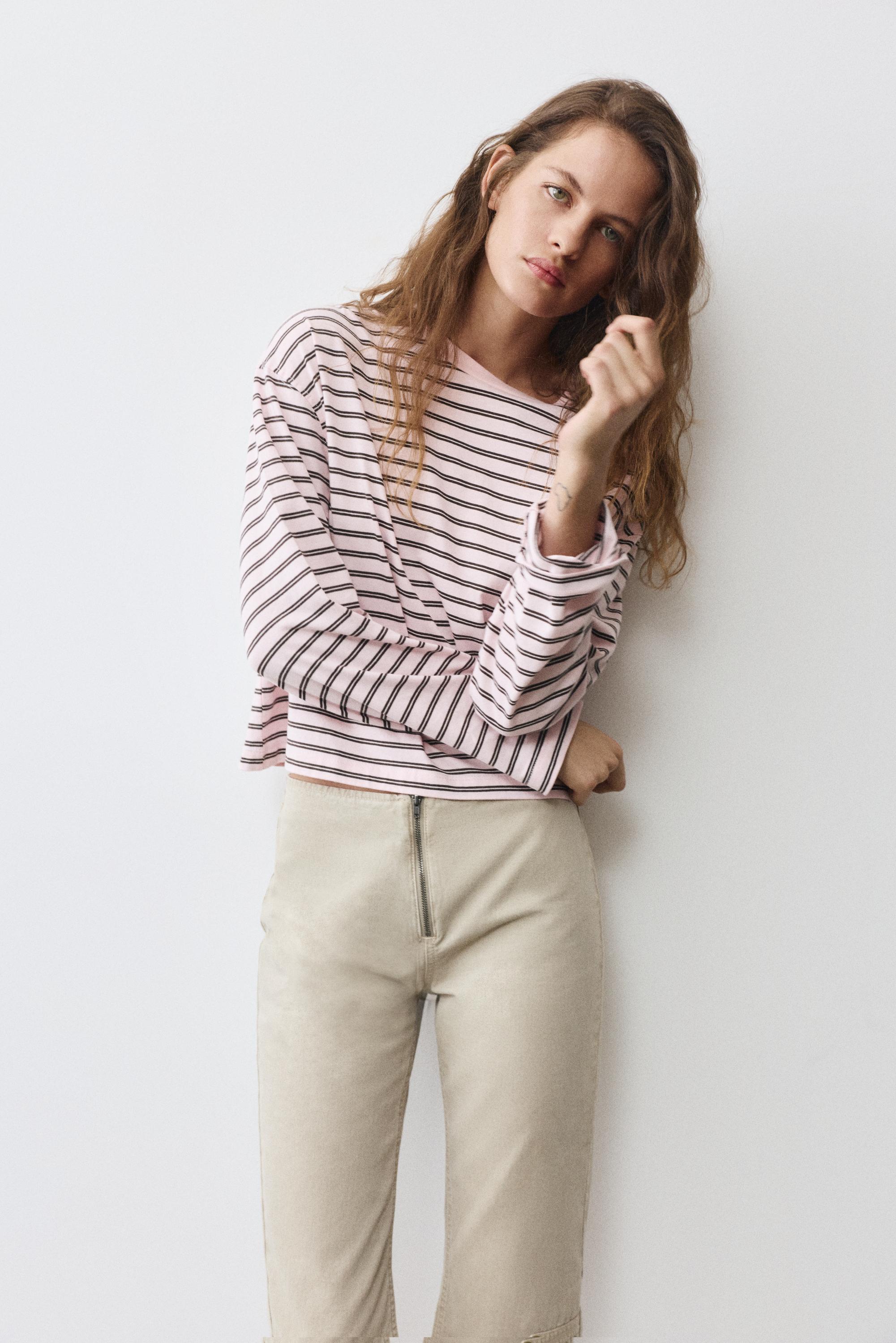 Boxy-fit long sleeve T-shirt — Striped