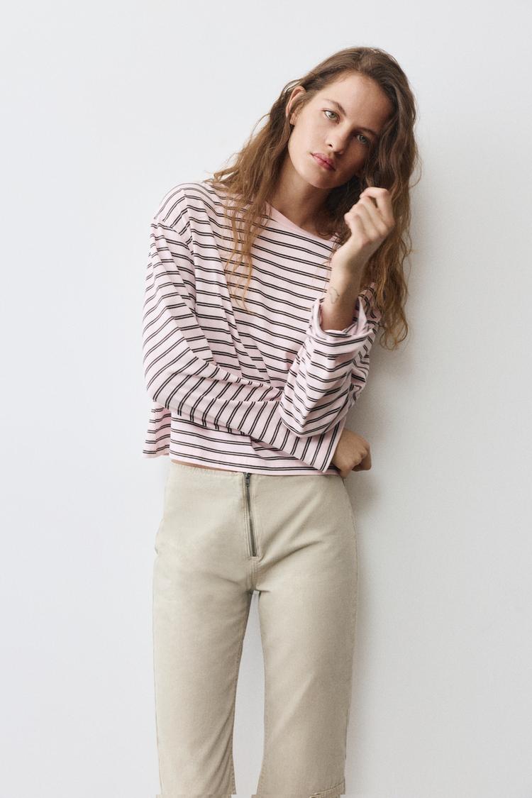 Boxy-fit long sleeve T-shirt — Striped