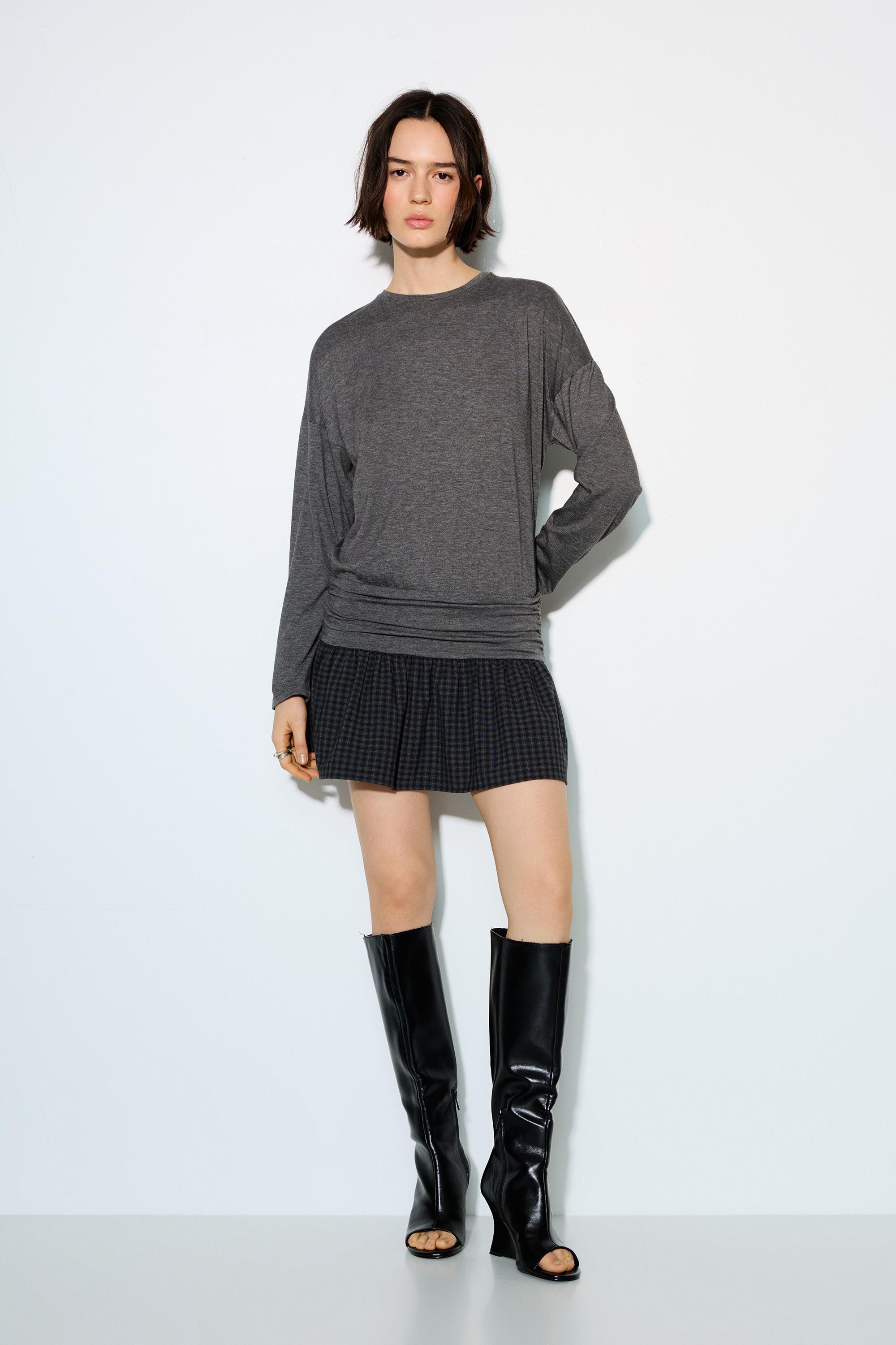 Combined check short dress — Dark grey
