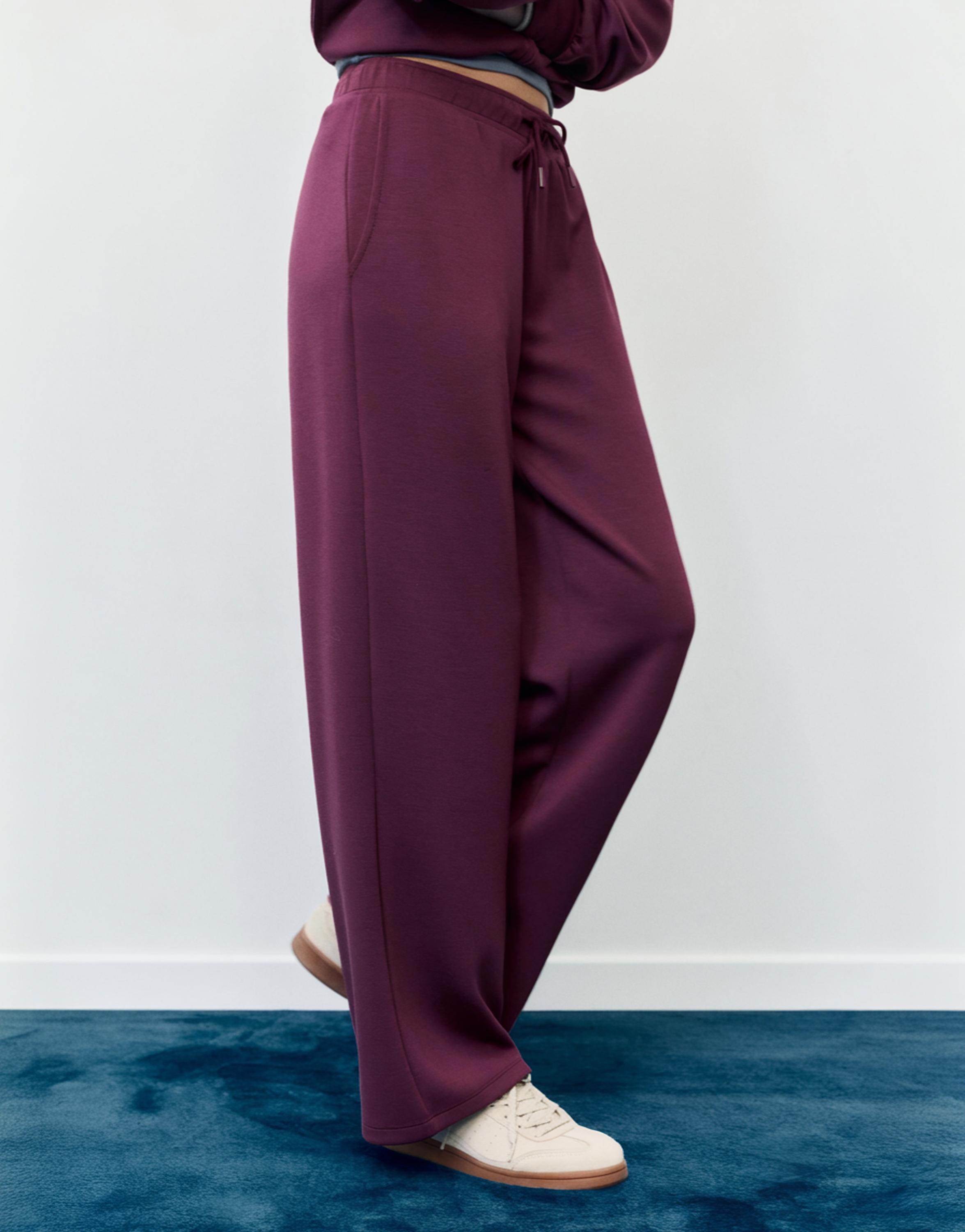 Soft-touch wide-leg trousers — Aubergine