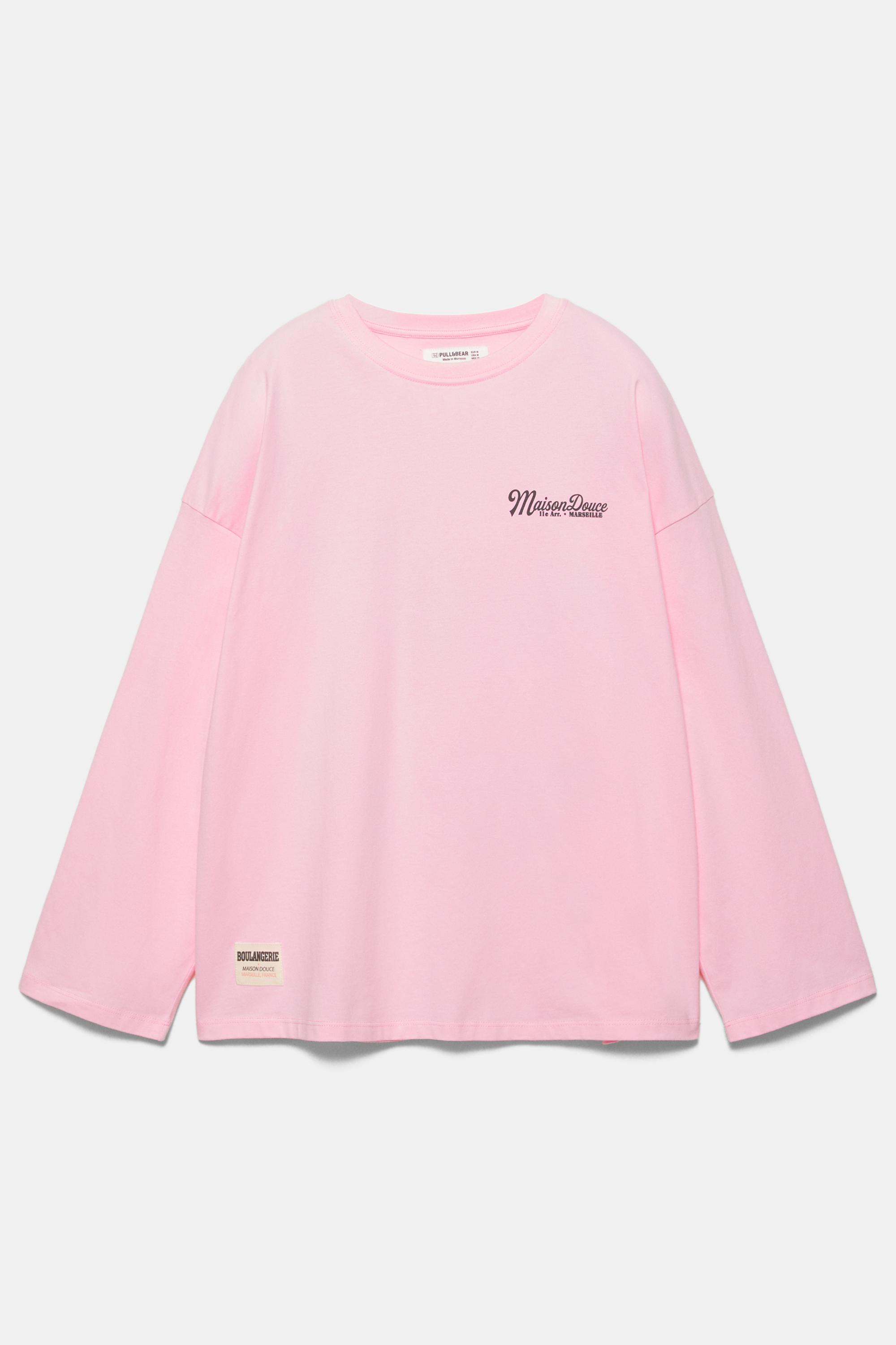 Pembe yazılı uzun kollu tişört - Görsel 4
