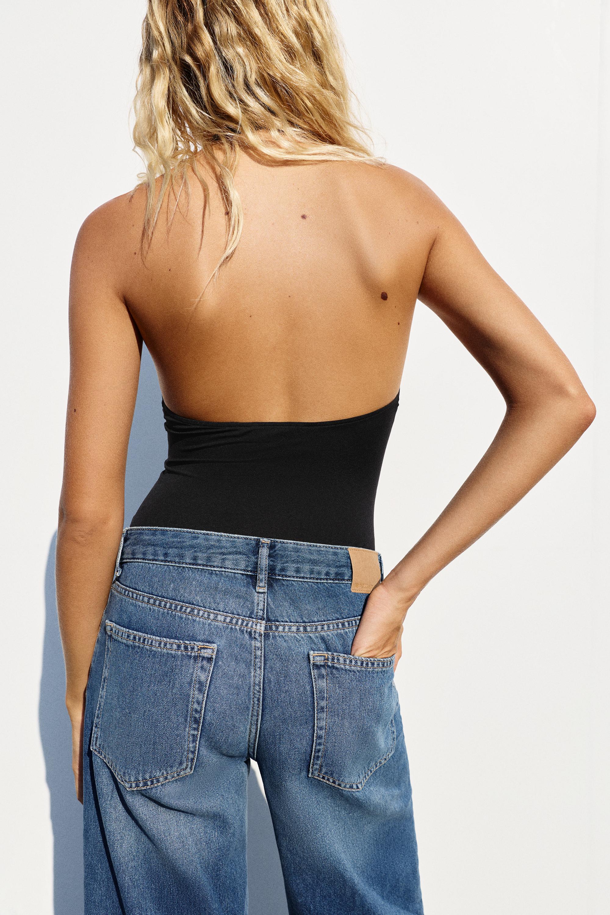 Rhinestone halter bodysuit — Black