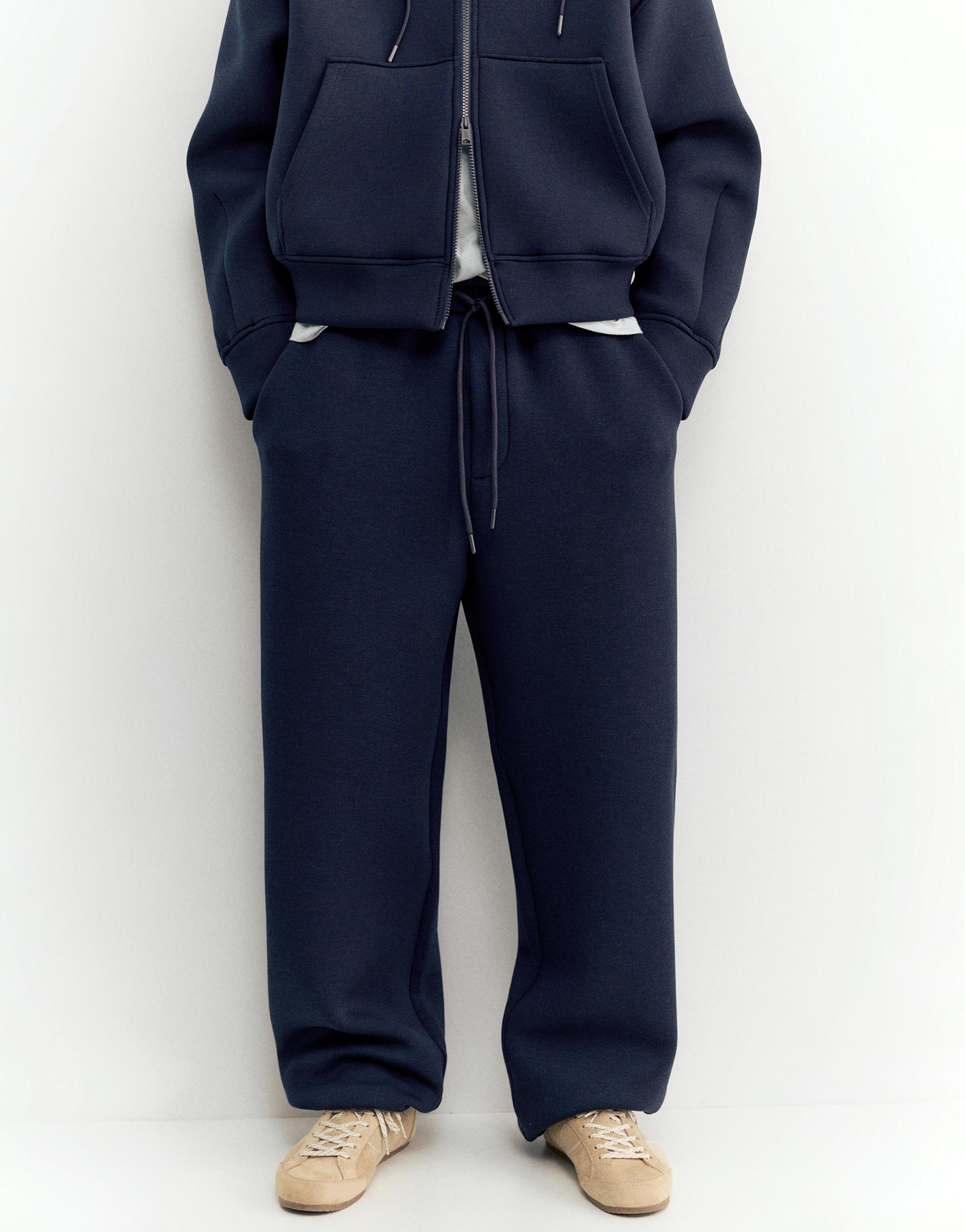 Neoprene-effect baggy trousers — Navy