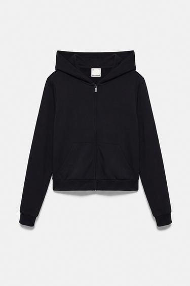 Soft-touch zip-up hood sweatshirt — Black 3