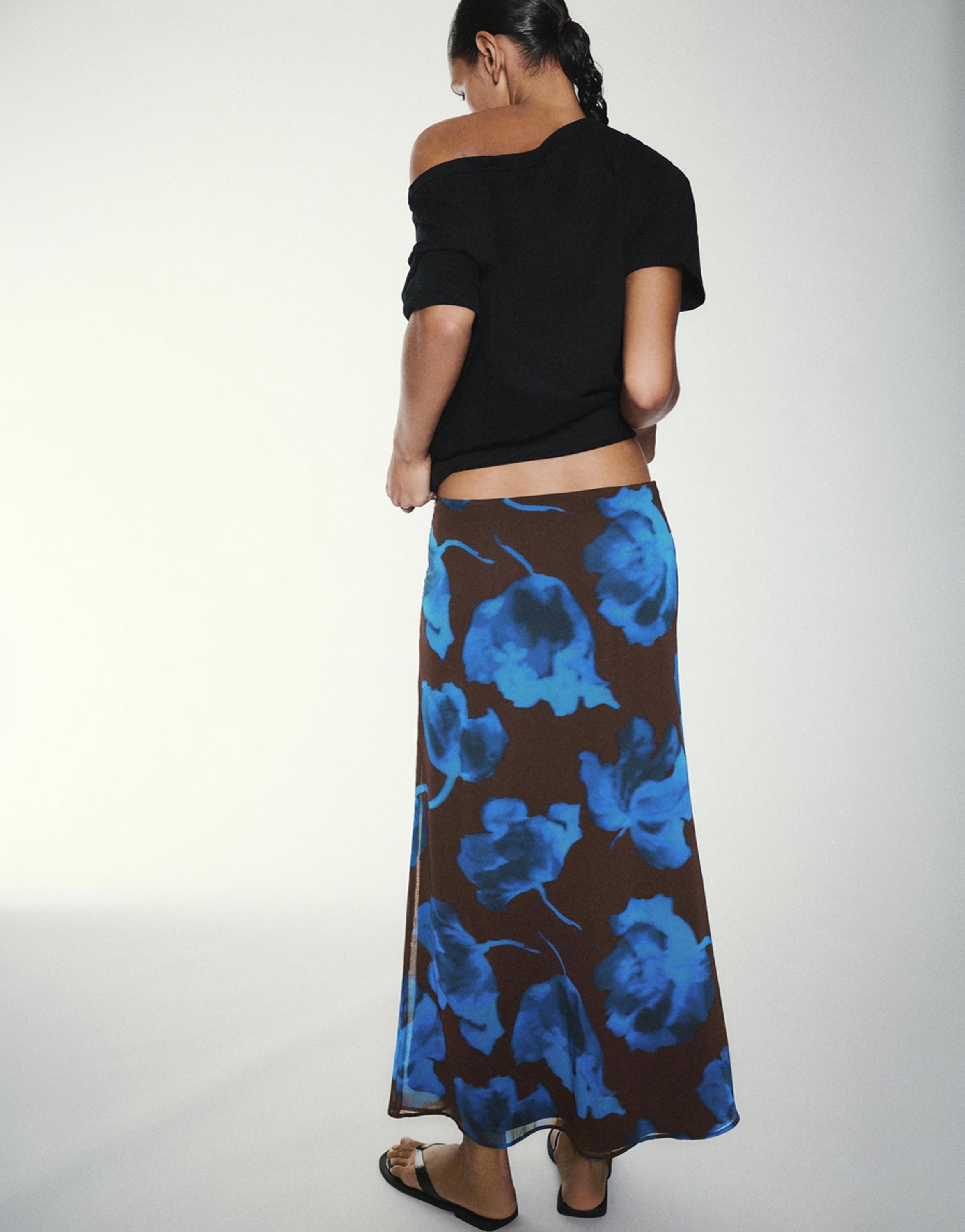 Floral midi skirt — Brown/Blue