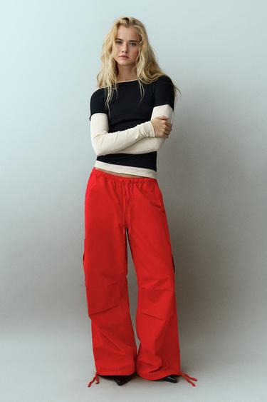 Parachute cargo trousers — Red 2