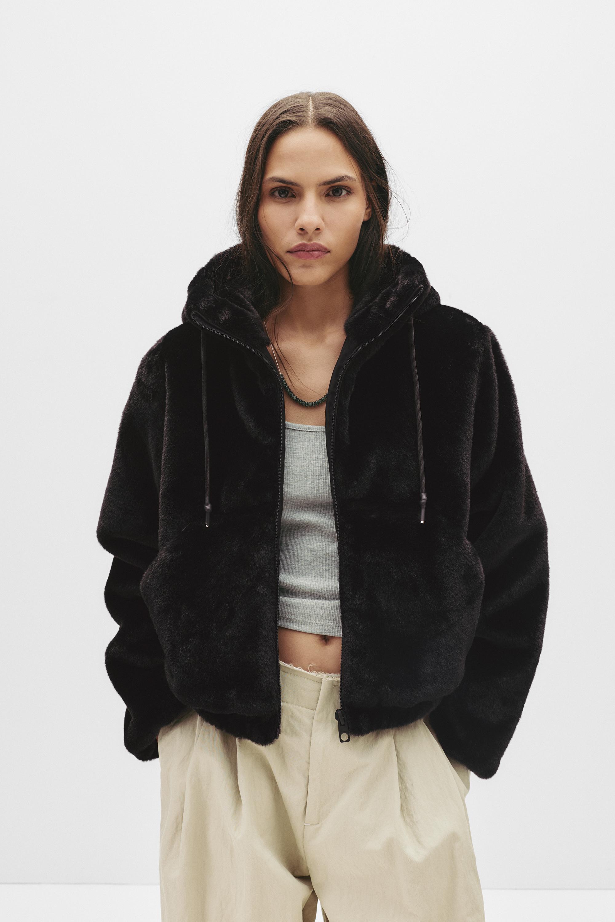 Kapüşonlu suni kürk ceket - Görsel 60