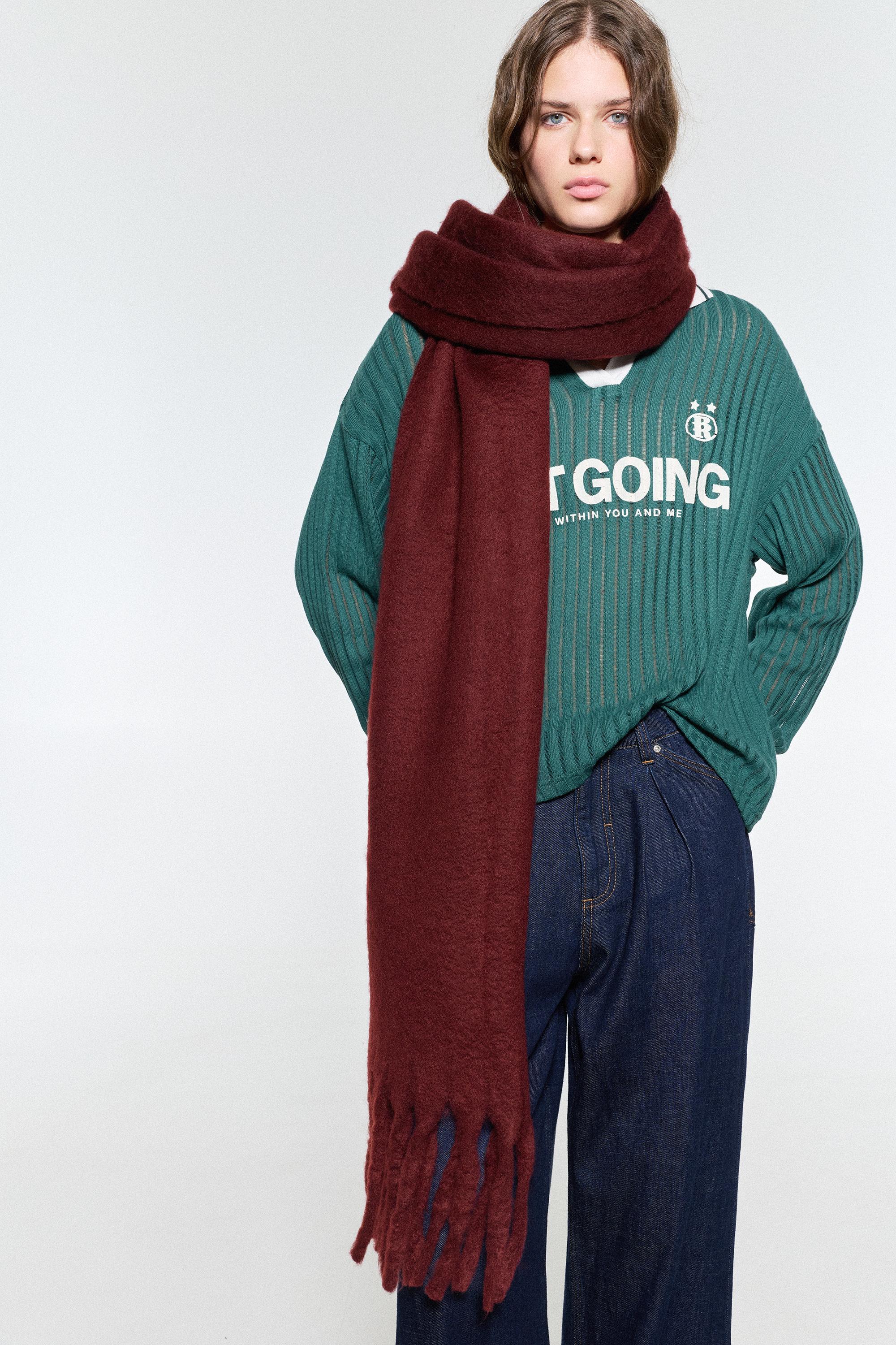 Maxi mohair-effect scarf — Maroon