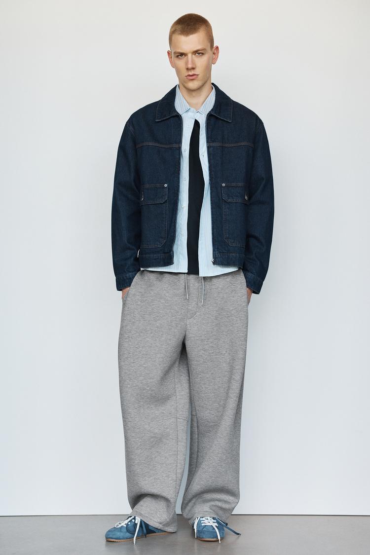 Neoprene-effect darted trousers — Grey marl