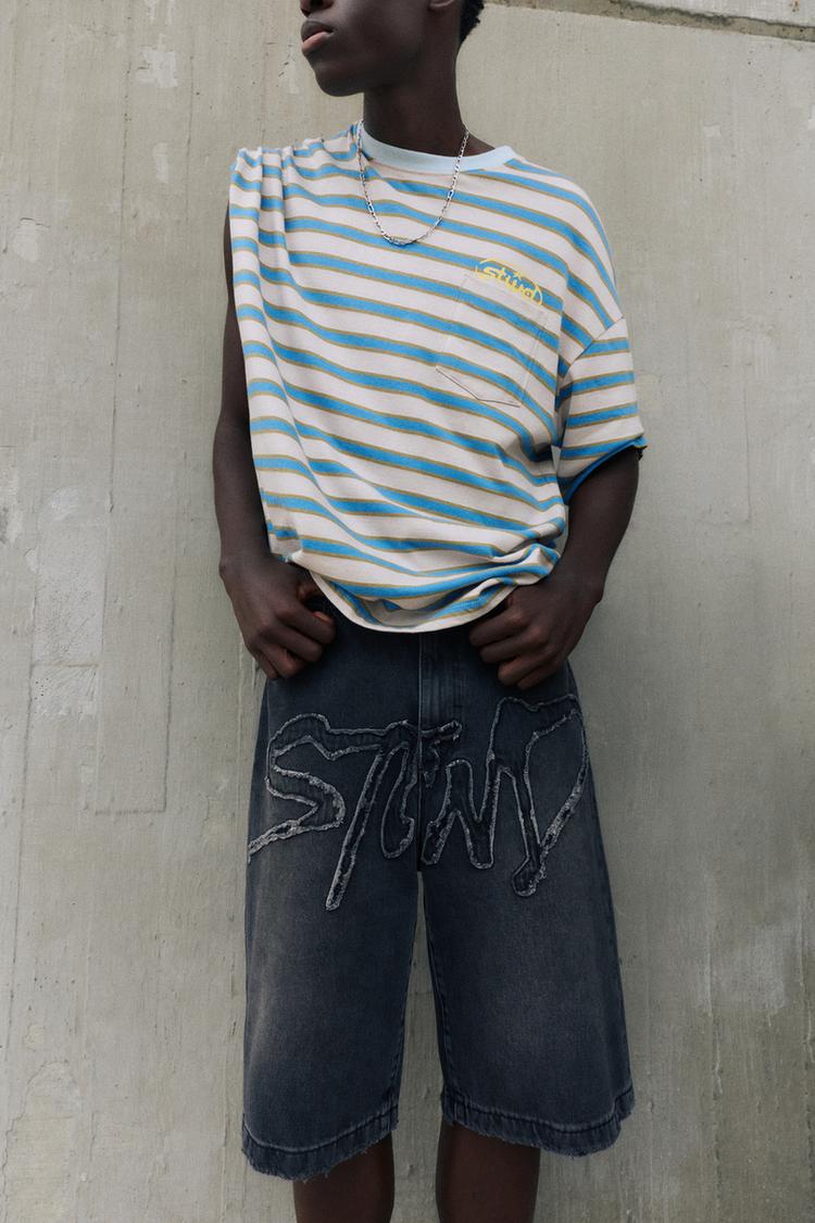 STWD skater denim Bermuda shorts — Faded black