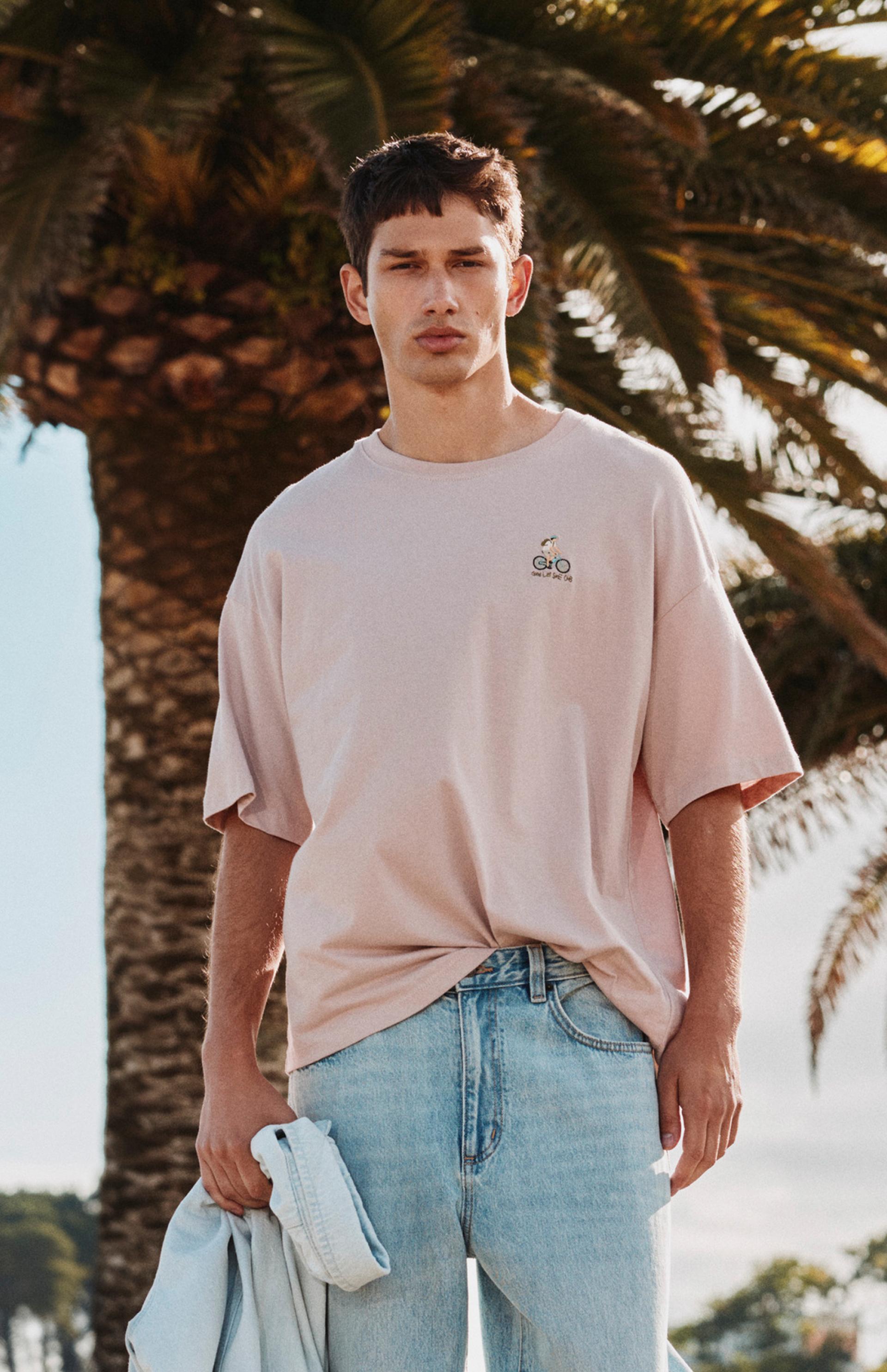 Relaxed fit bicycle embroidery T-shirt — Pale lilac