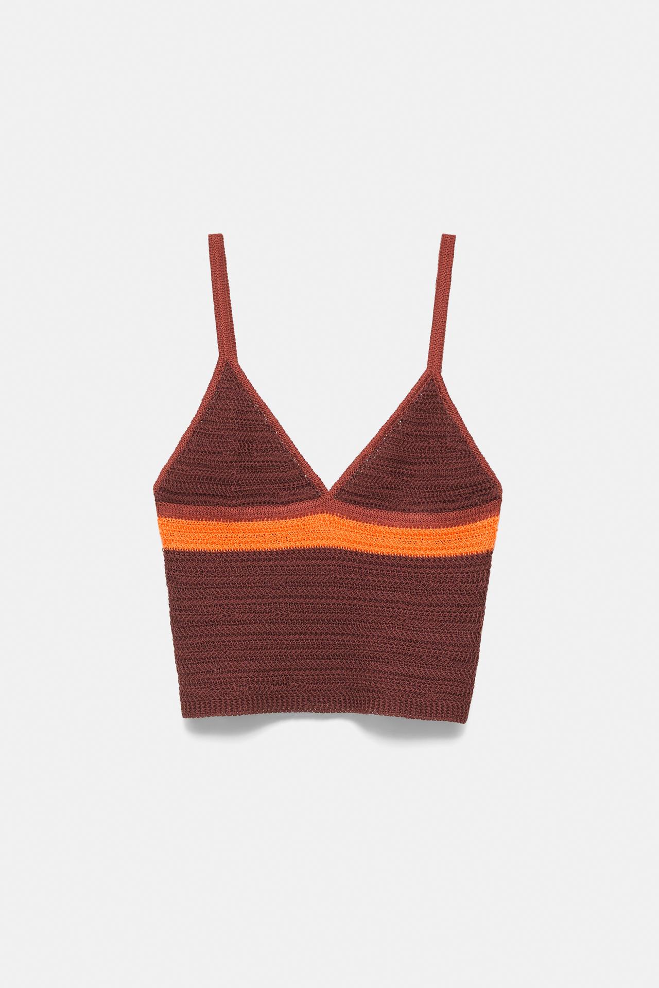 Crochet knit top — Brown
