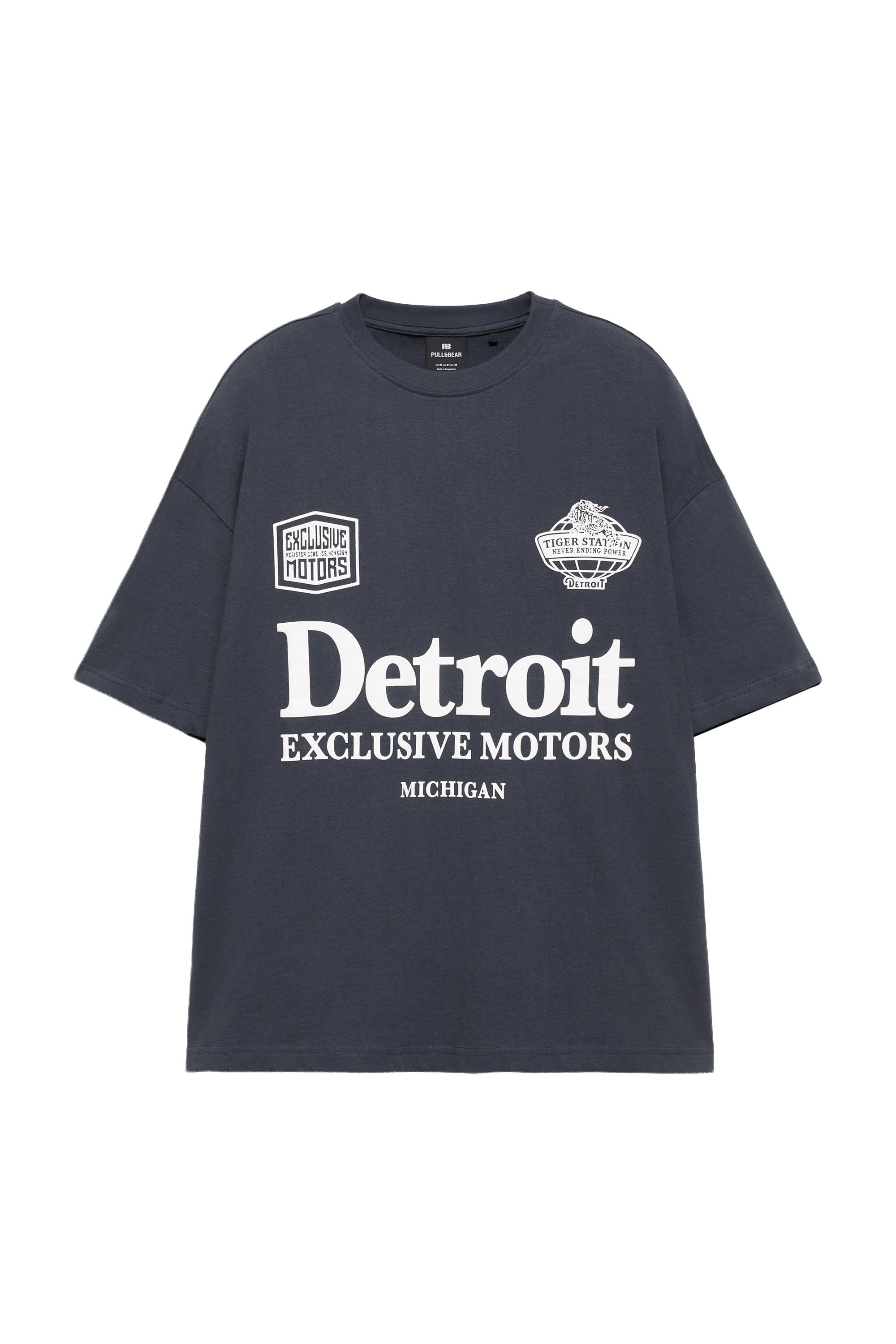 Pull&Bear Boxy Detroit tişört görsel 4
