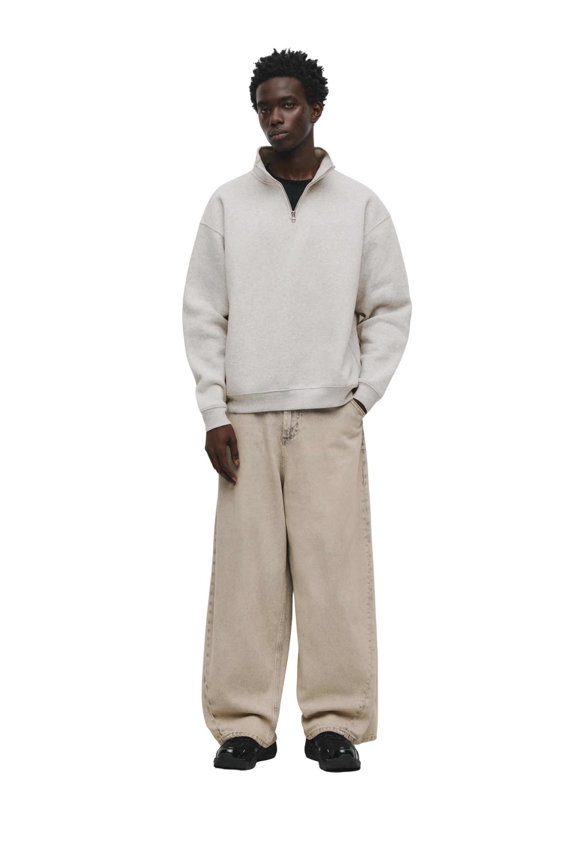 Basic quarter-zip sweatshirt — Grey marl