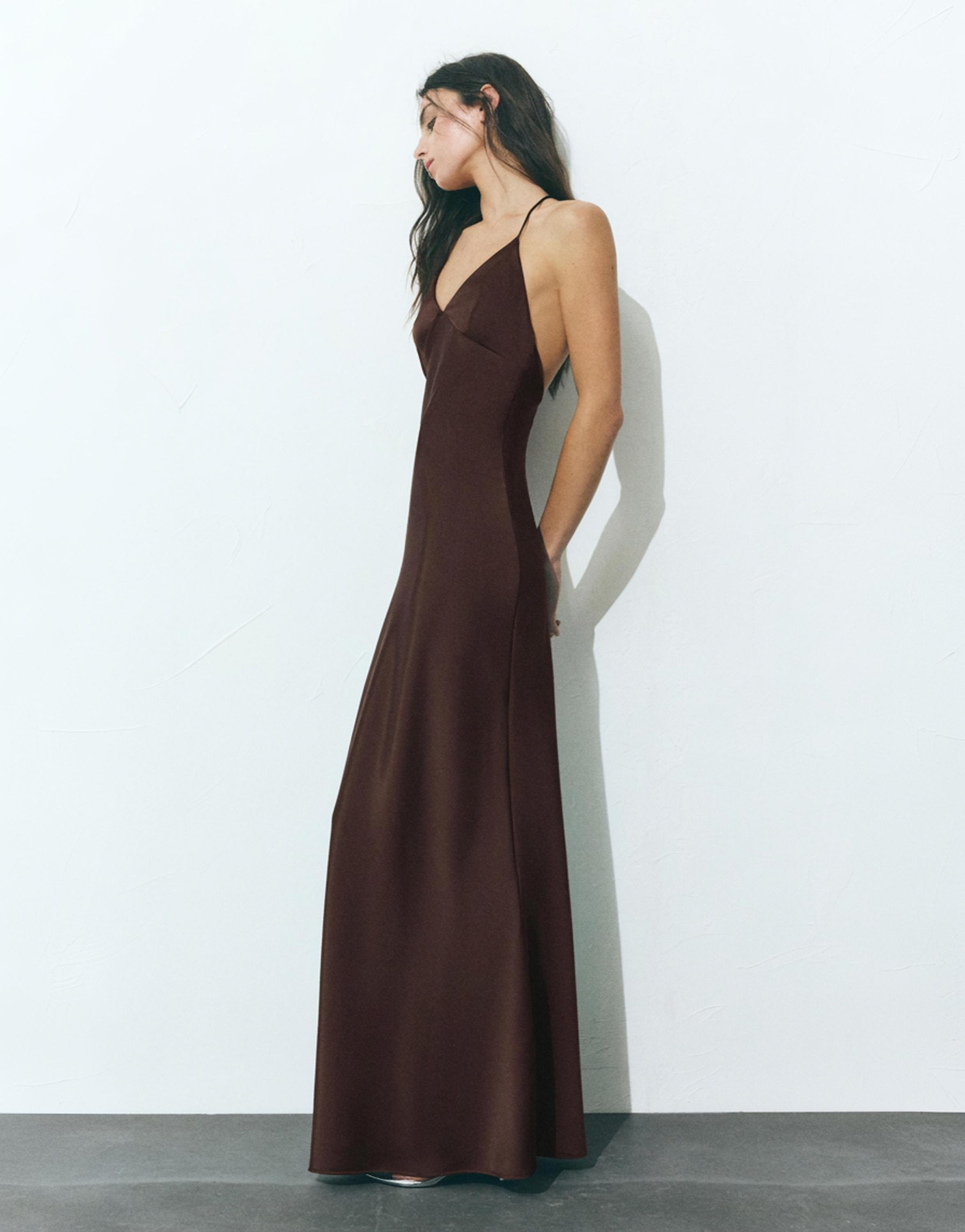 Saten askılı sırt dekolteli elbise - Görsel 7