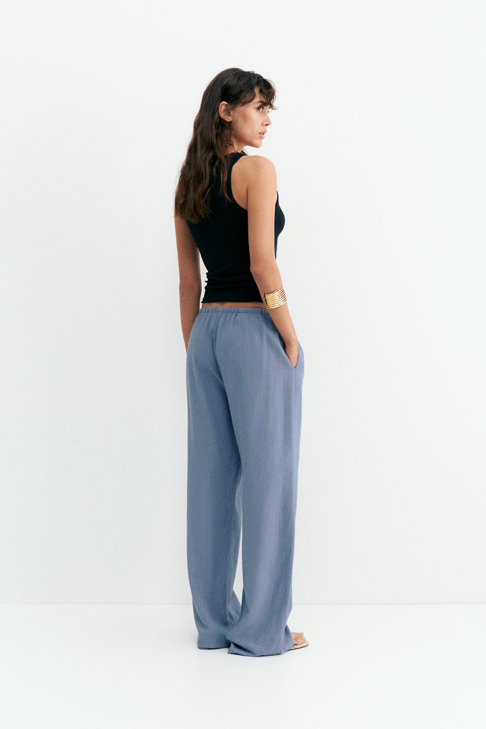Linen blend joggers — Blue
