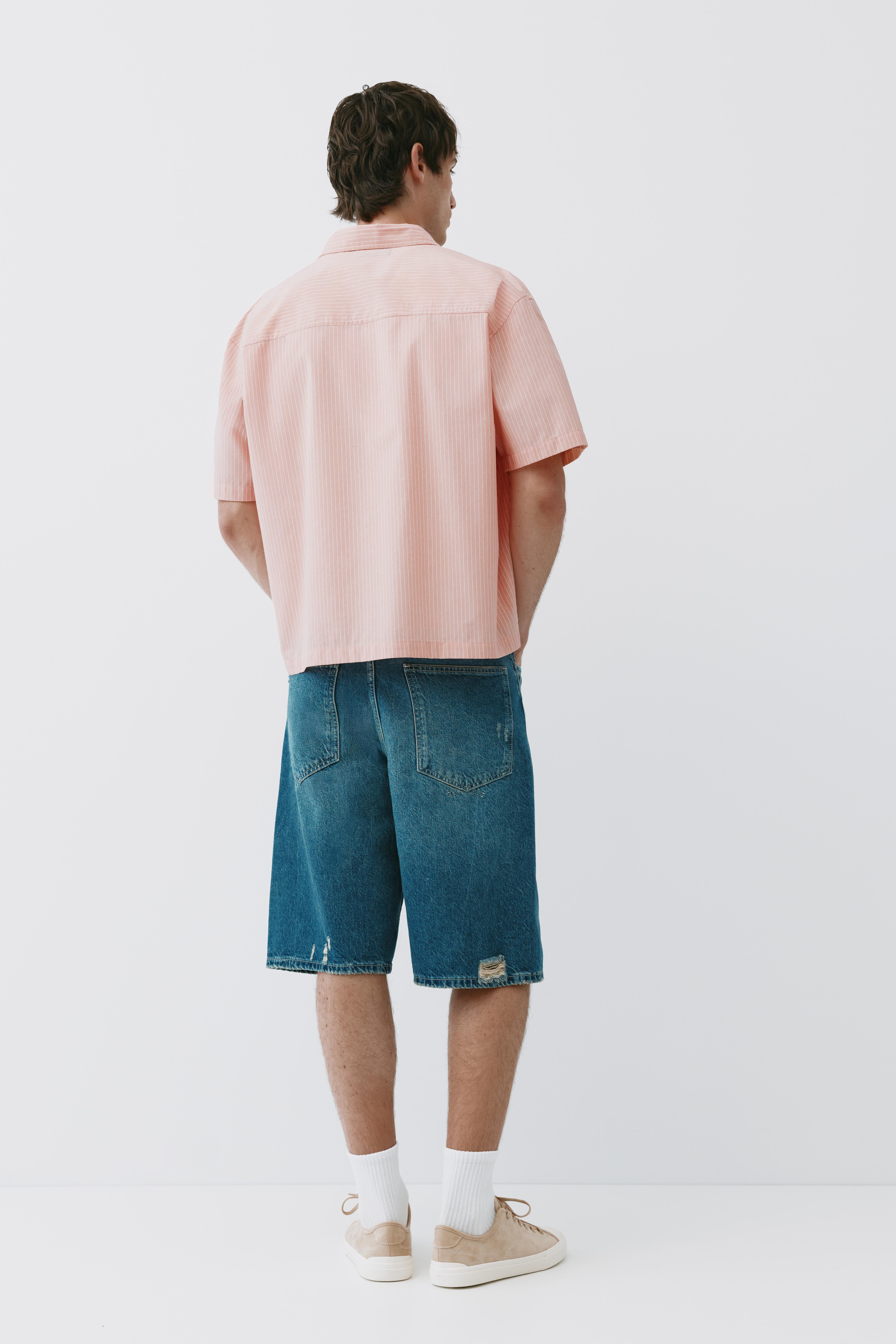 Peach striped graphic shirt — Chalk pink