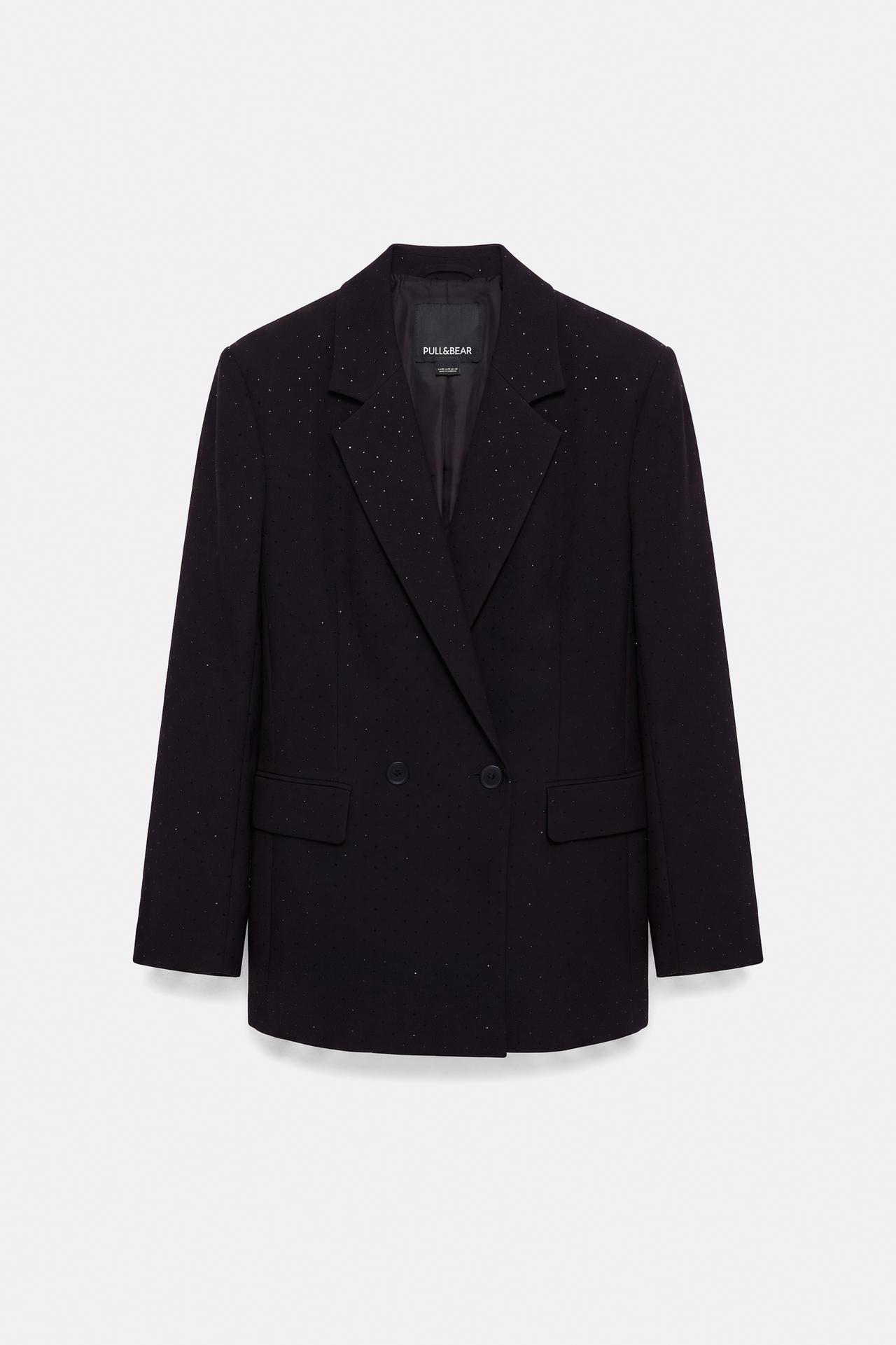 Rhinestone double-breasted blazer — Black