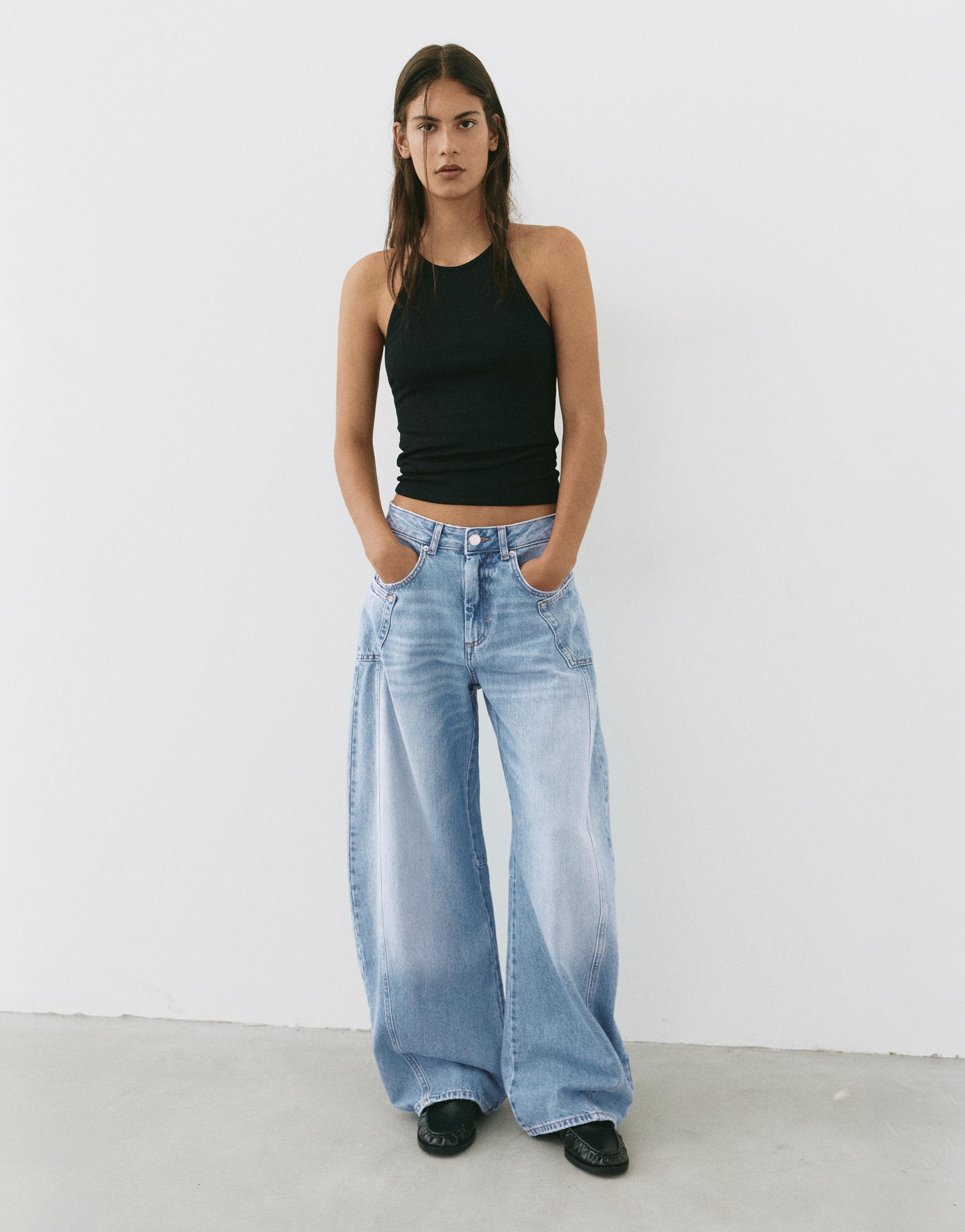 Seam detail balloon-fit baggy jeans — Pale blue