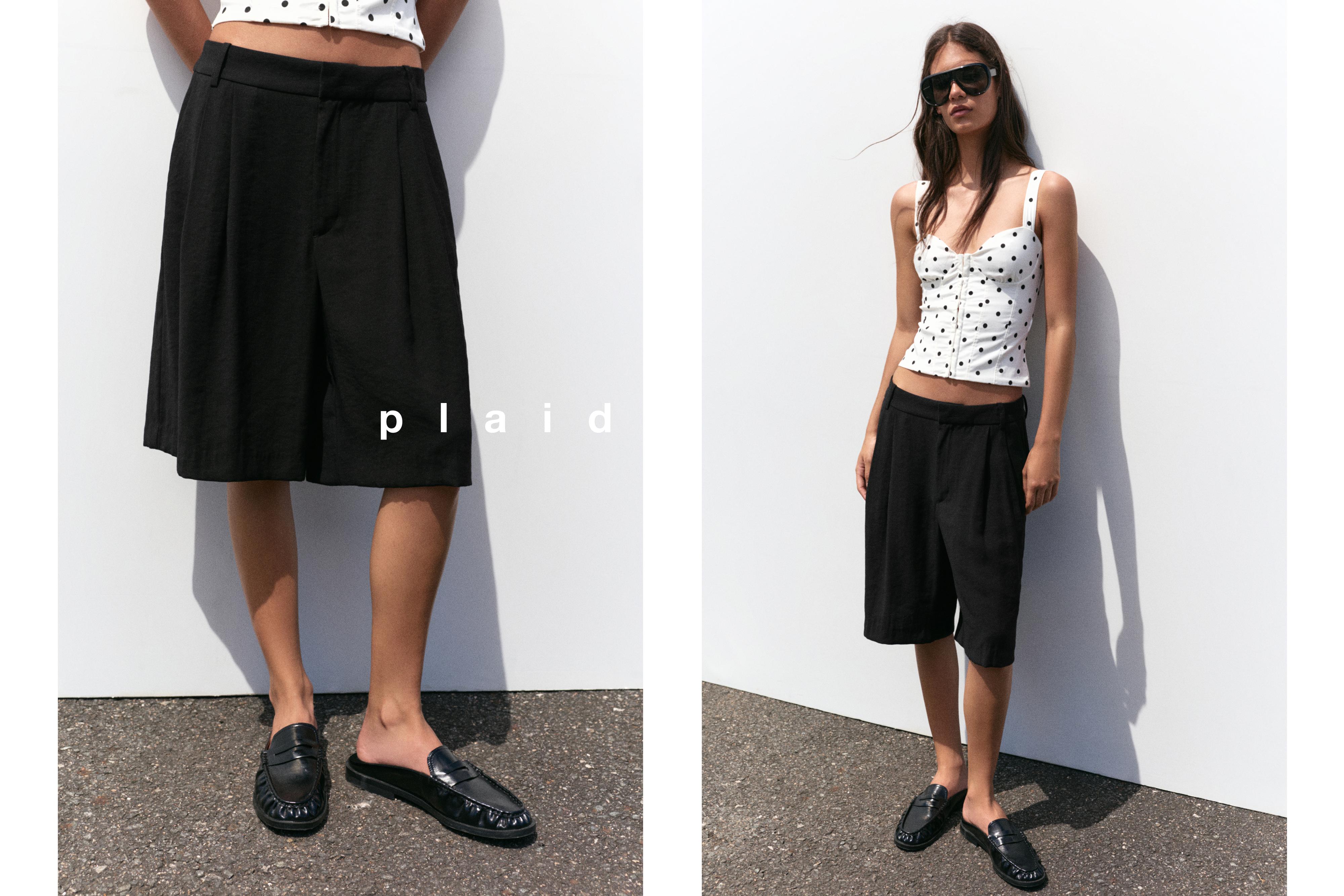Long darted Bermuda shorts — Black