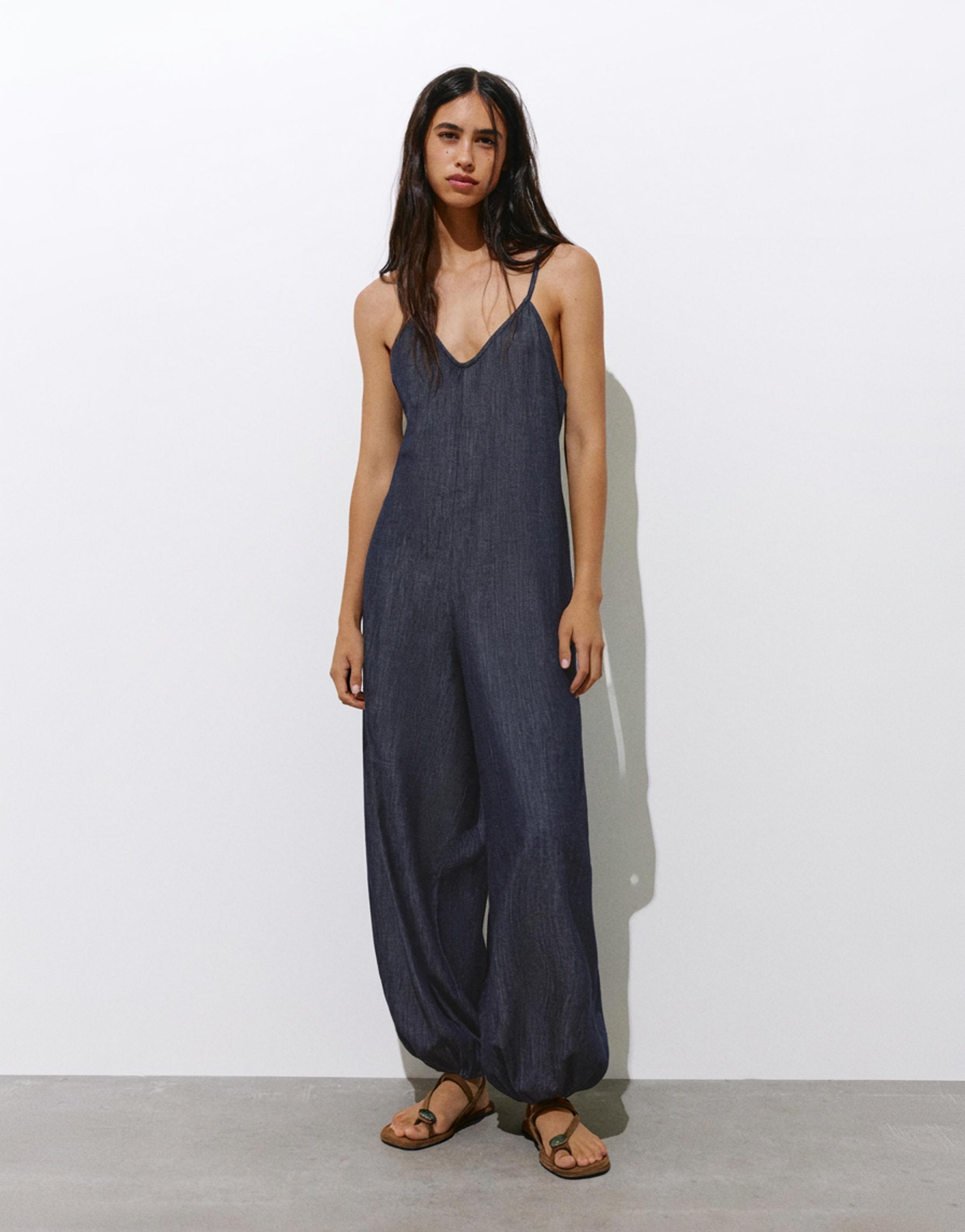 Denim jumpsuit with straps — Navy