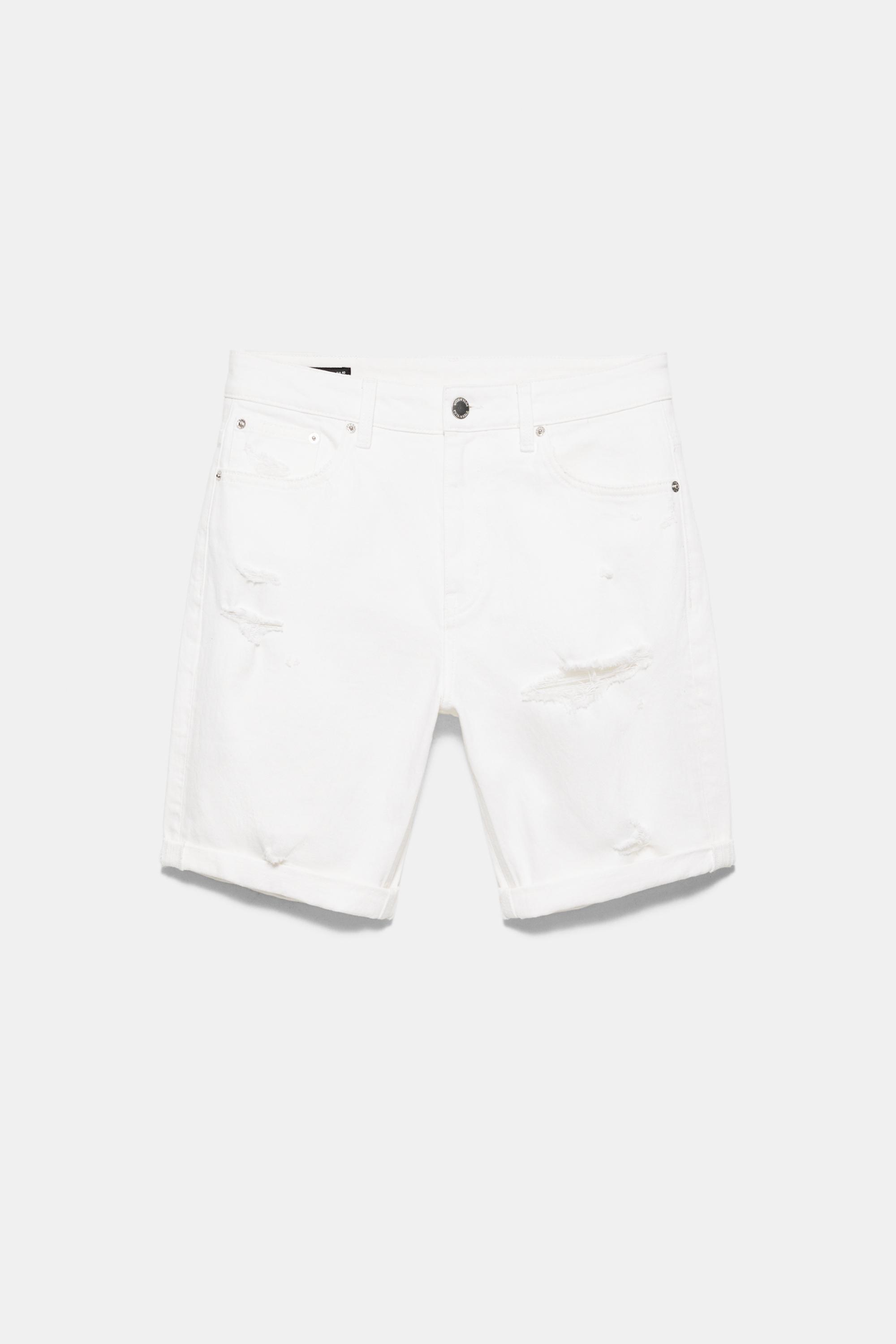 Ripped denim Bermuda shorts — Off white