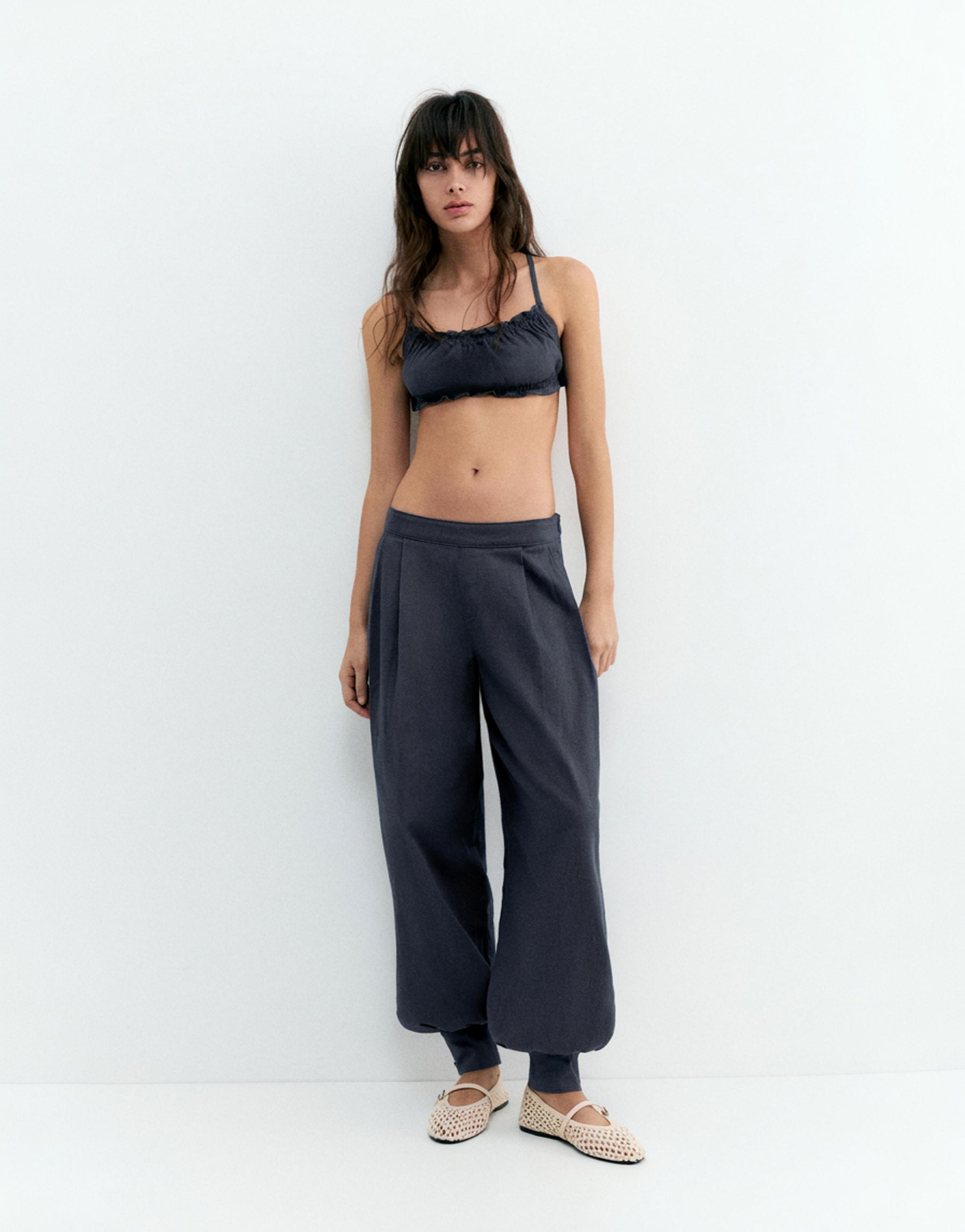 Gathered strappy top — Grey blue