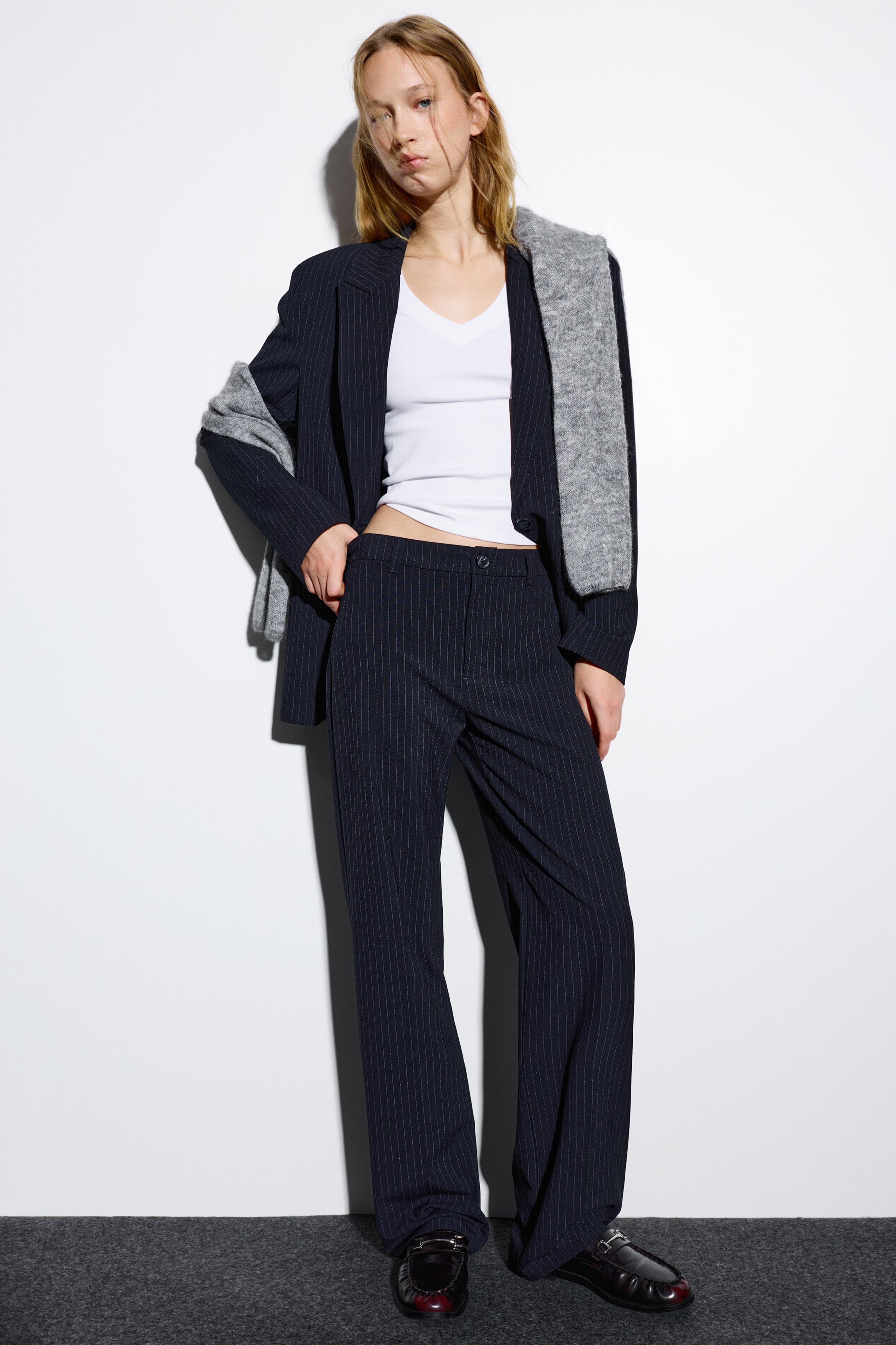Smart high-waist straight-leg trousers — Striped
