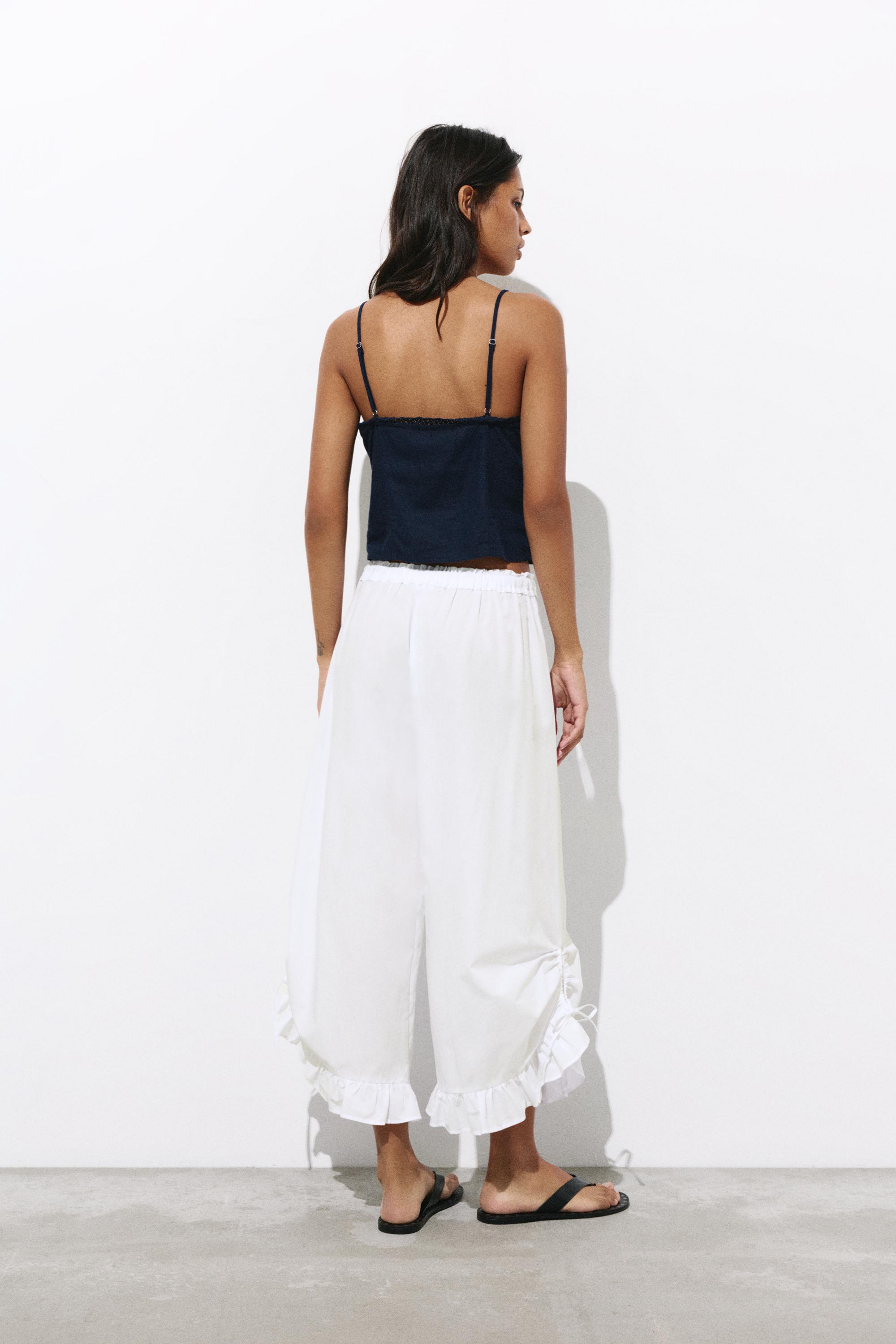 Ruffle bow sarouel trousers — White