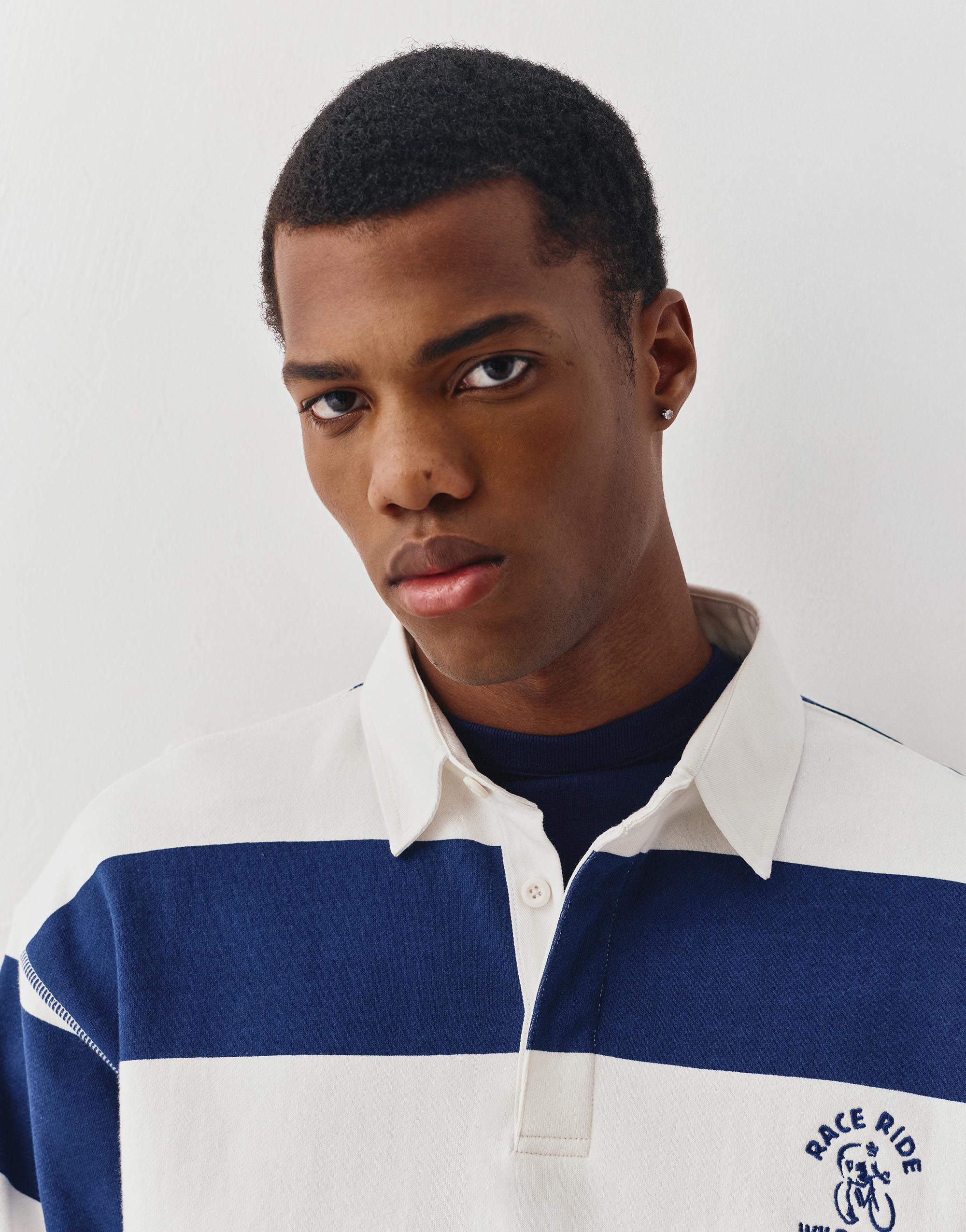 Bisikletçi nakışlı çizgili polo tişört - Görsel 14