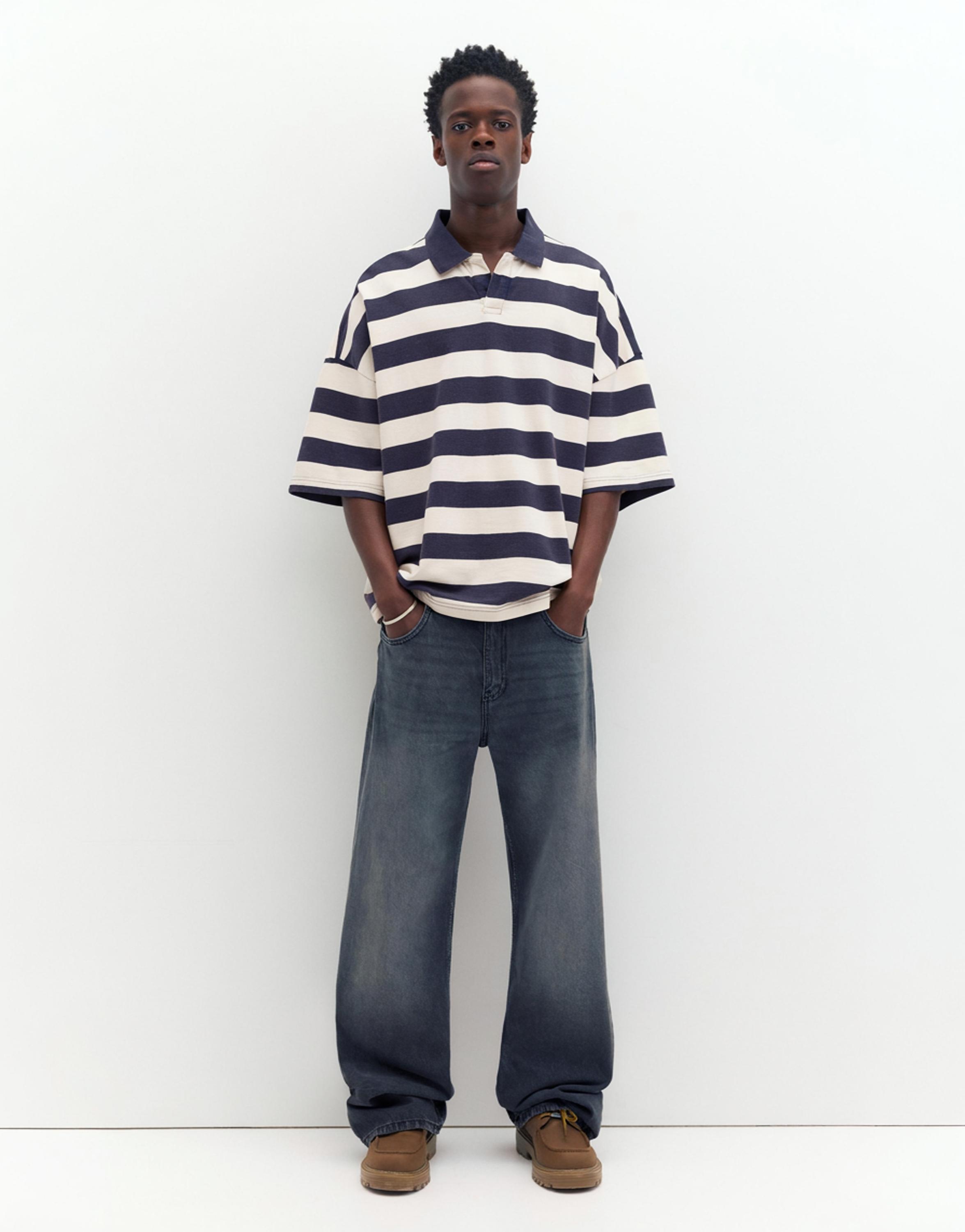 Çizgili boxy polo t-shirt - Görsel 35
