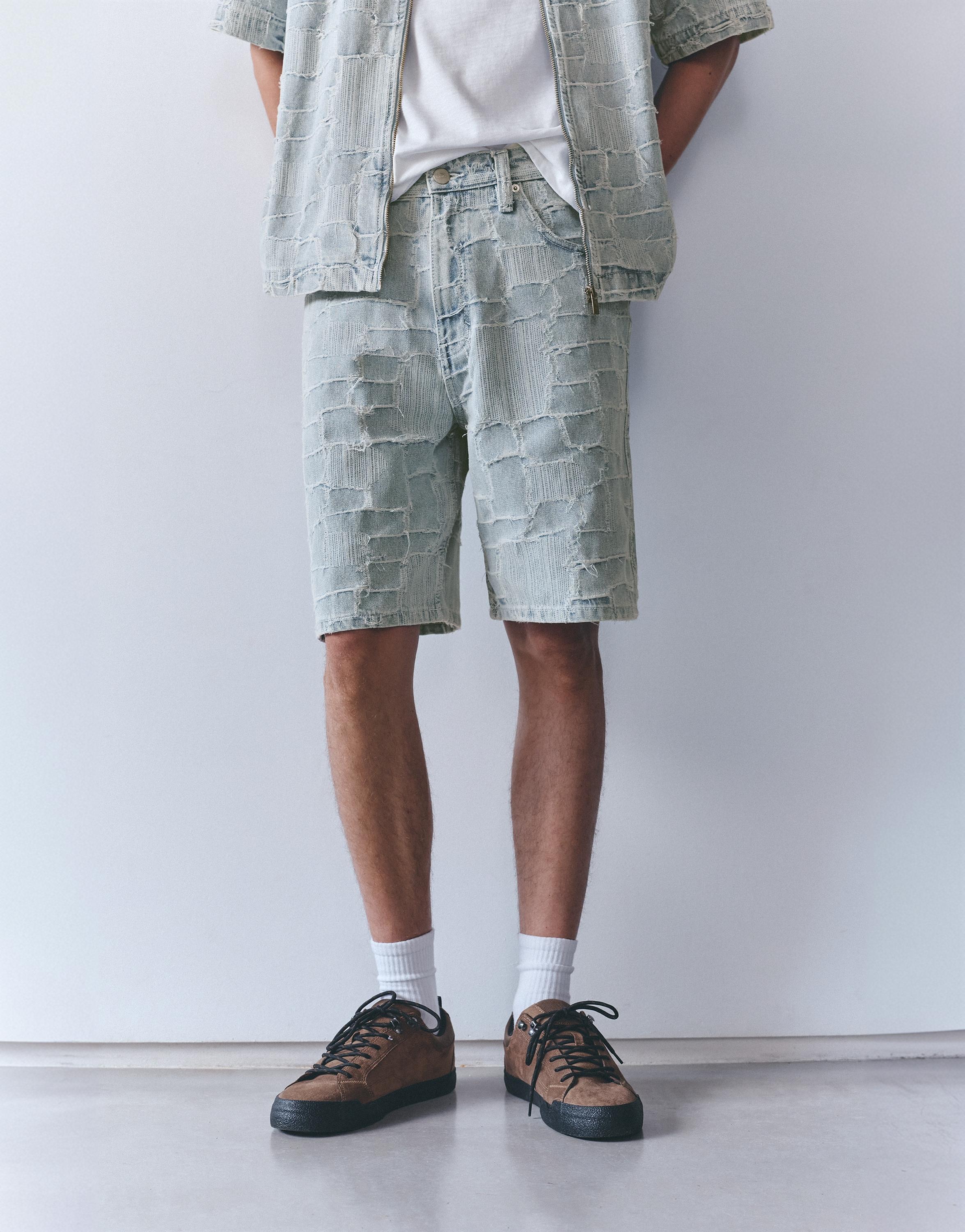Jacquard denim Bermuda shorts — Pale indigo