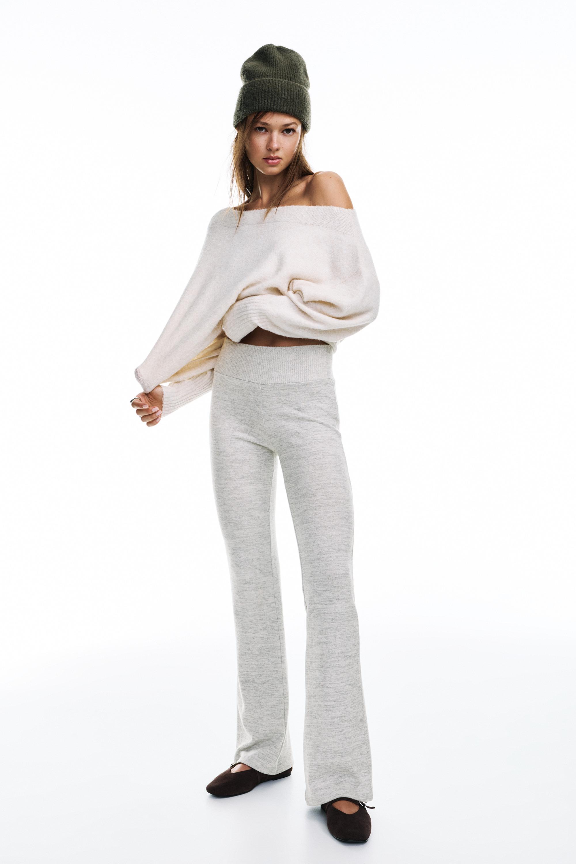 Soft touch flared trousers — Pale marl