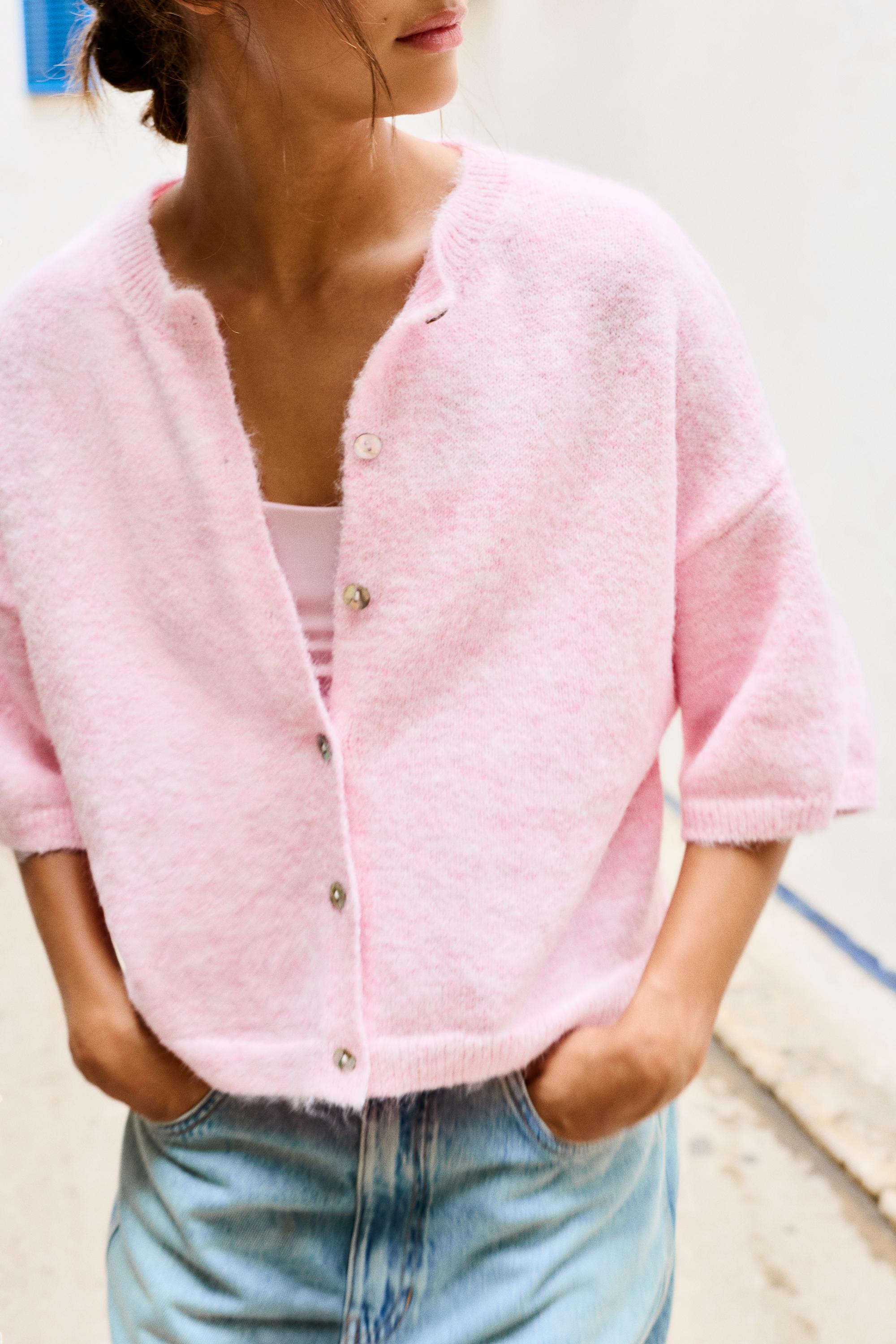 Short sleeve cardigan — Pink marl