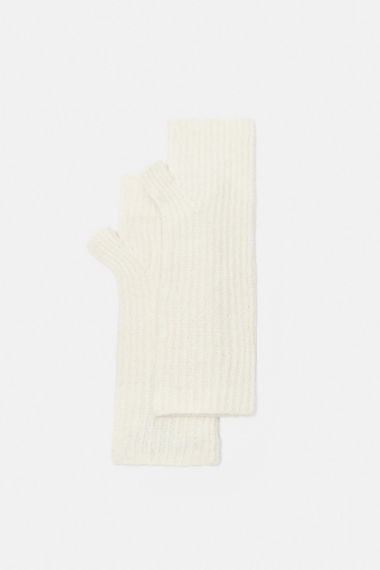 Ribbed knit mittens — Ecru