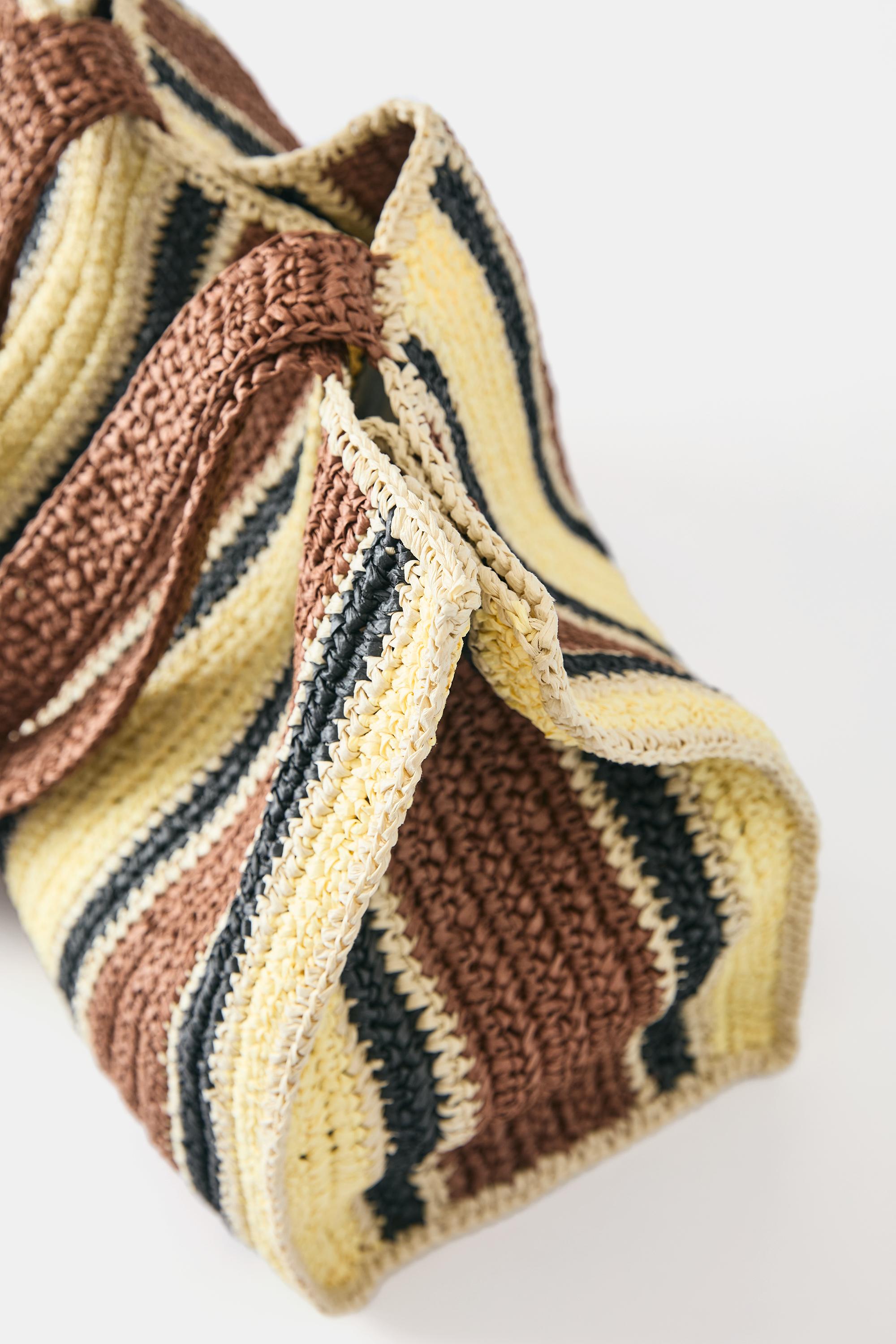 Striped woven tote bag — Brown
